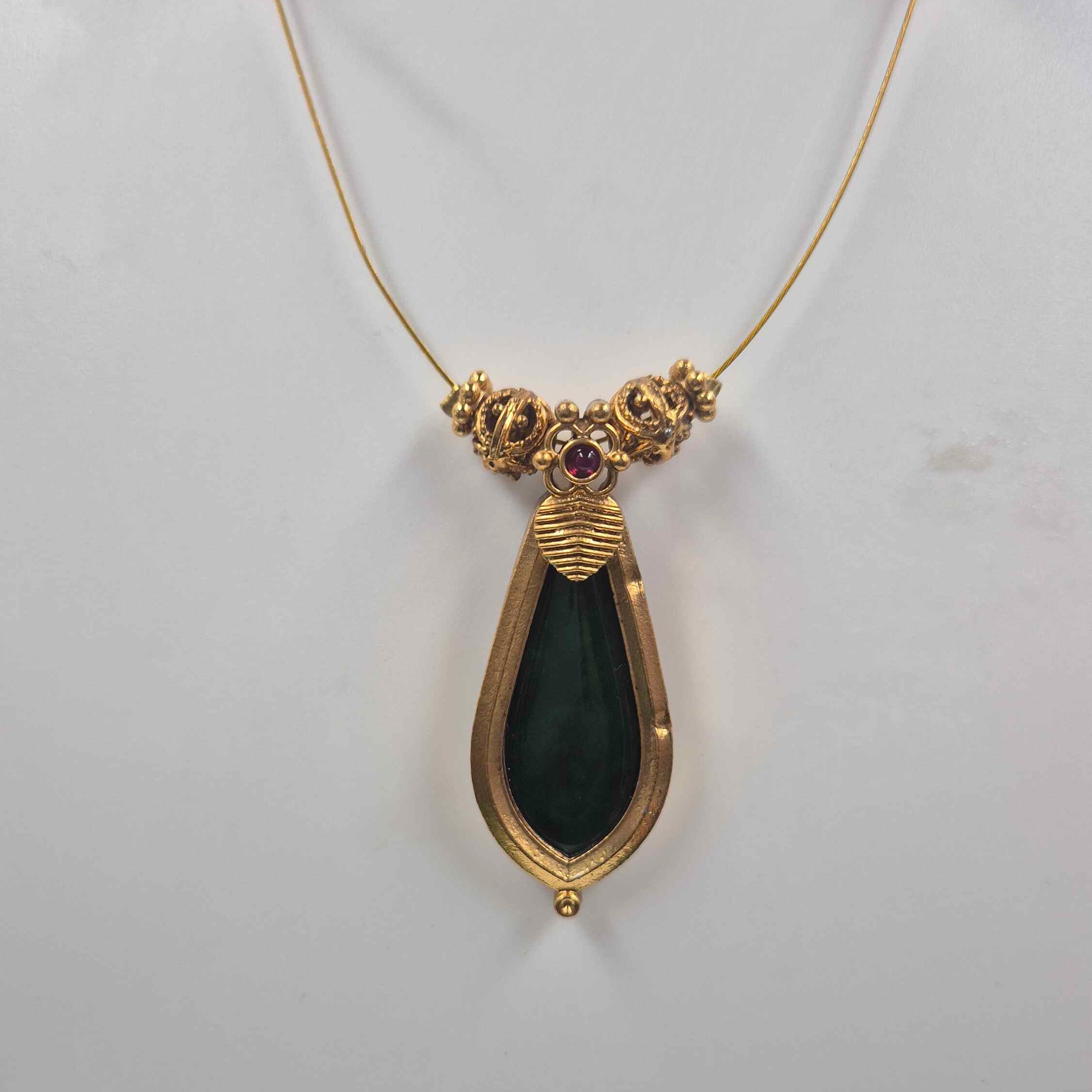 Single Green Pallaka Pendant with invisible chainNecklace Set with Matching Drop Earring