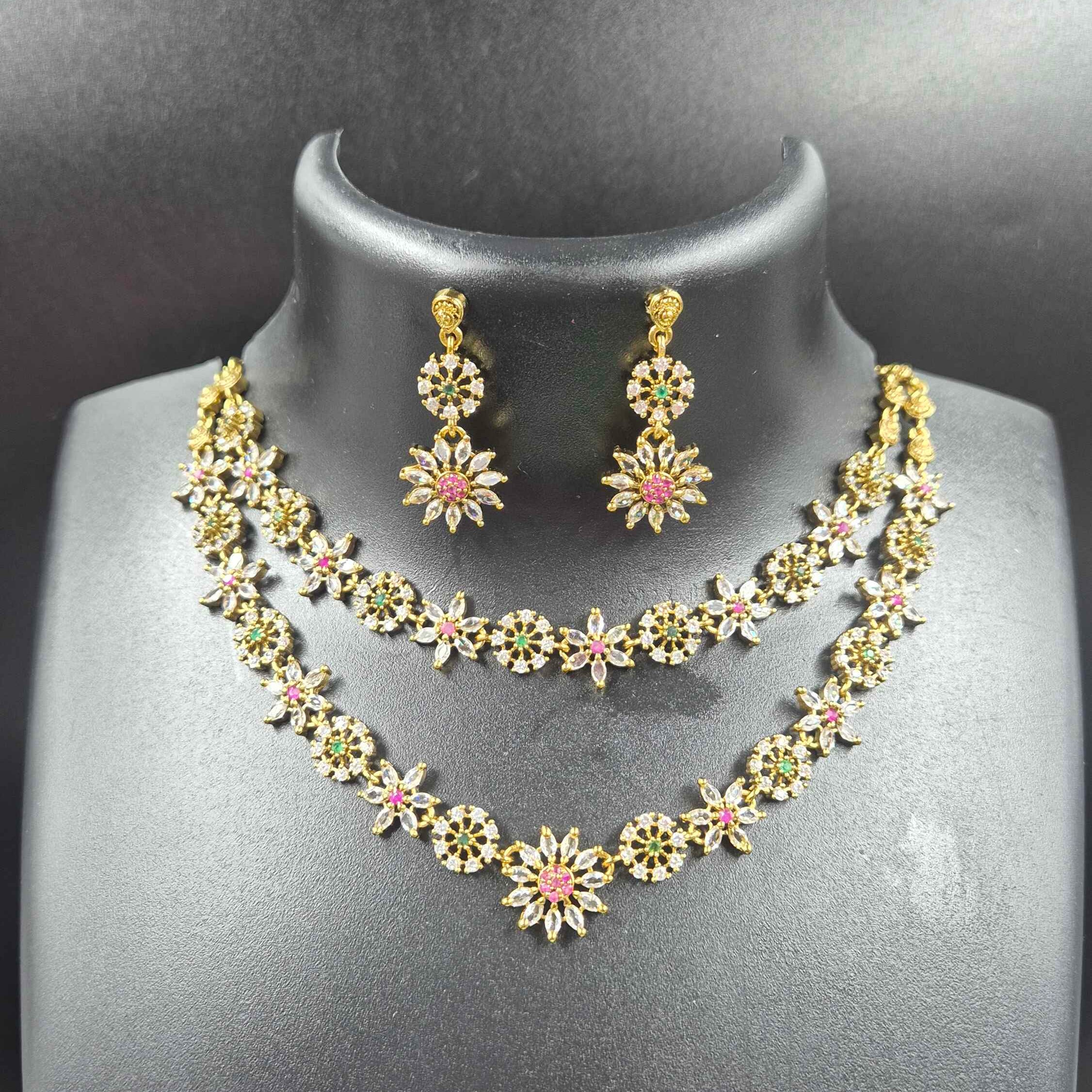 American Diamond Floral Anklet Set with Matching Stud Earrings