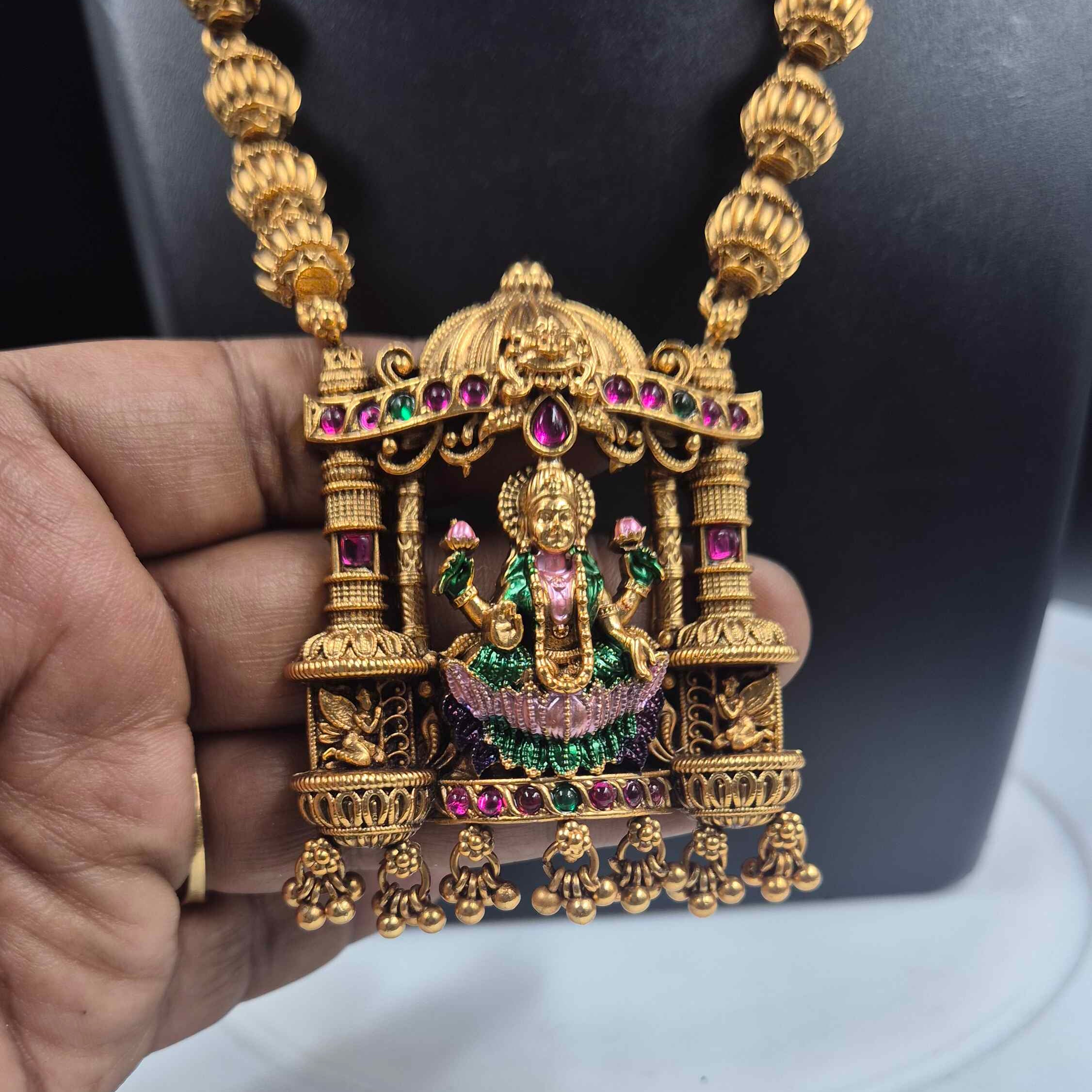 Temple Lakshmi Haram with ball chain Set with Jhumkas