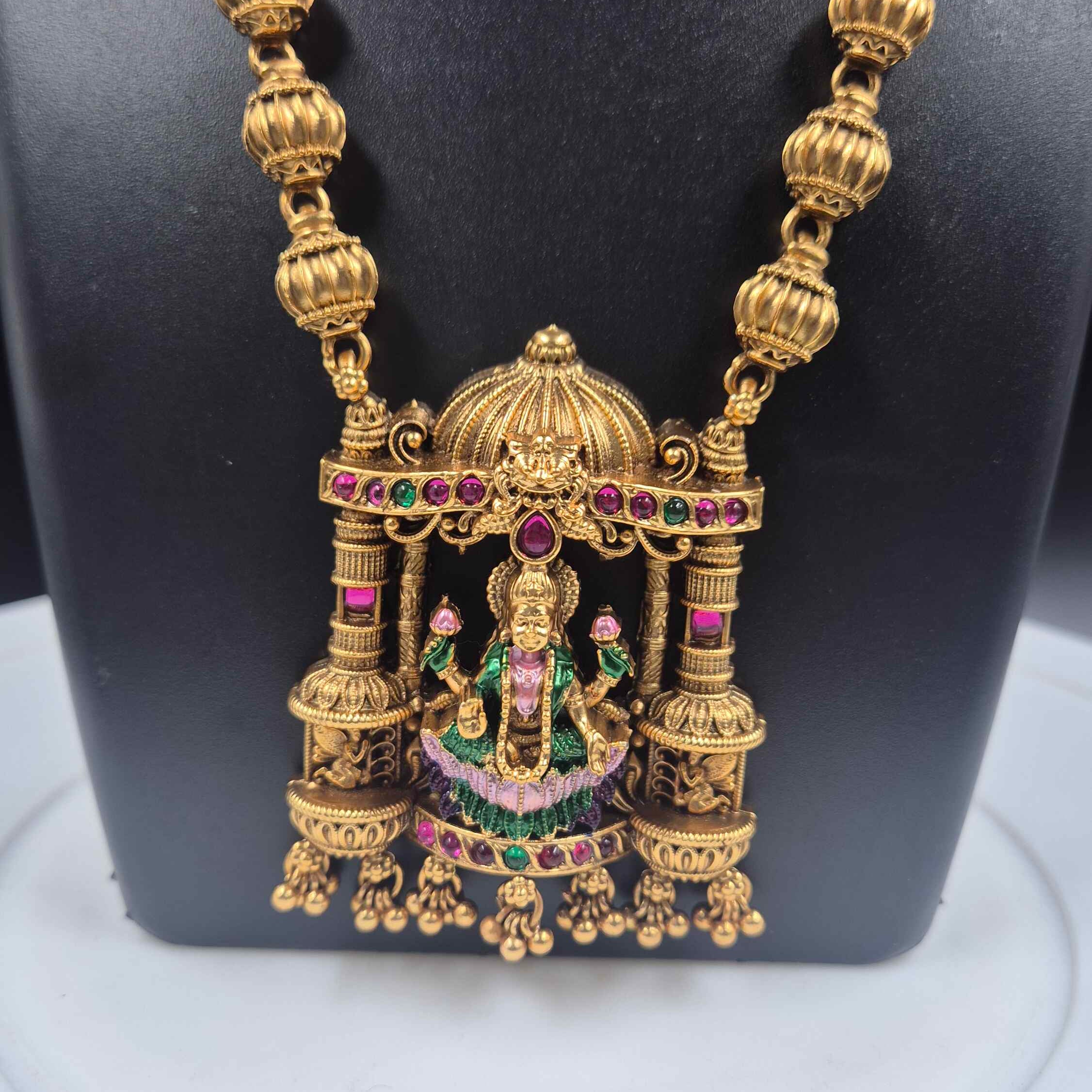 Temple Lakshmi Haram with ball chain Set with Jhumkas
