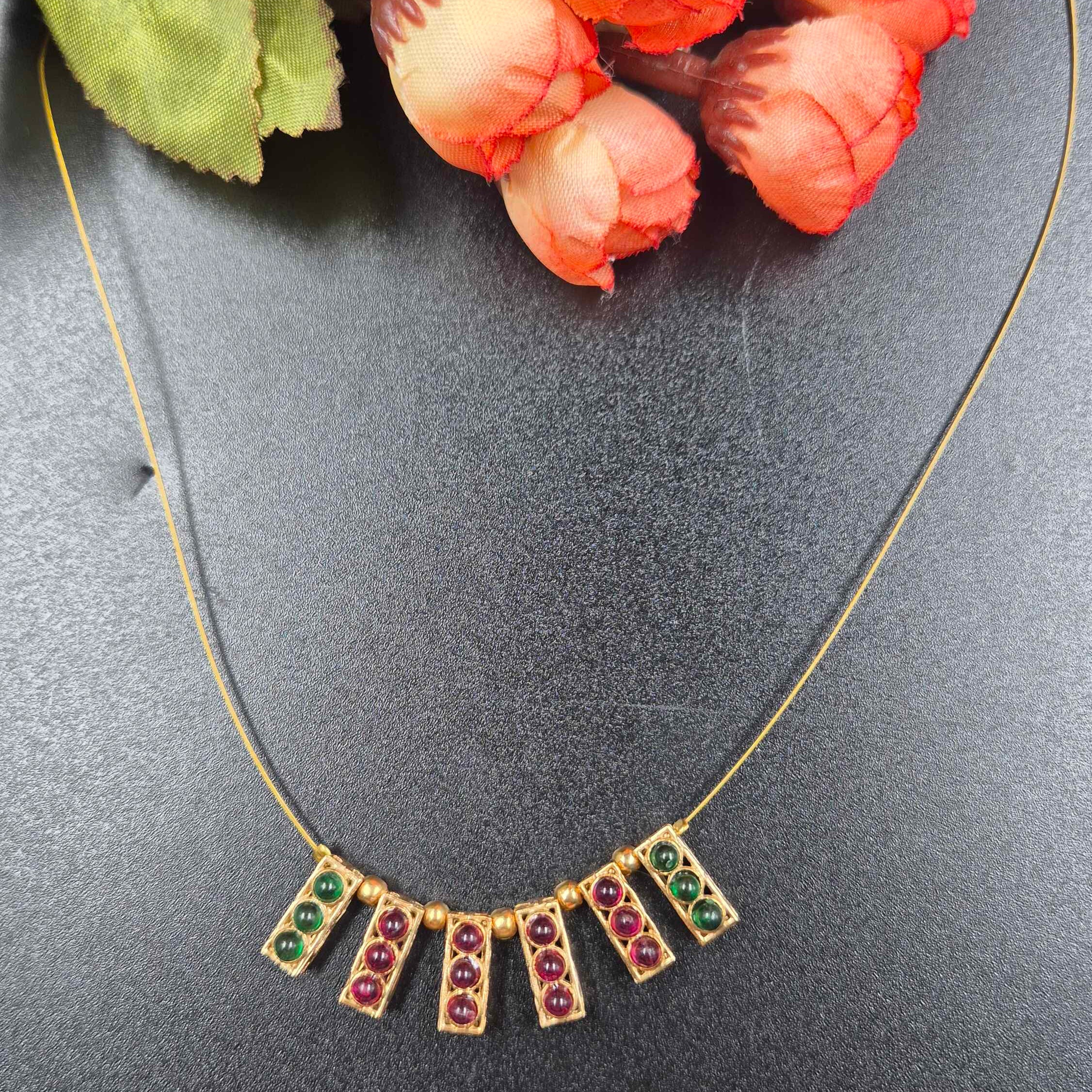 Minimal Ruby Green Stone invisible chain Pendant Necklace