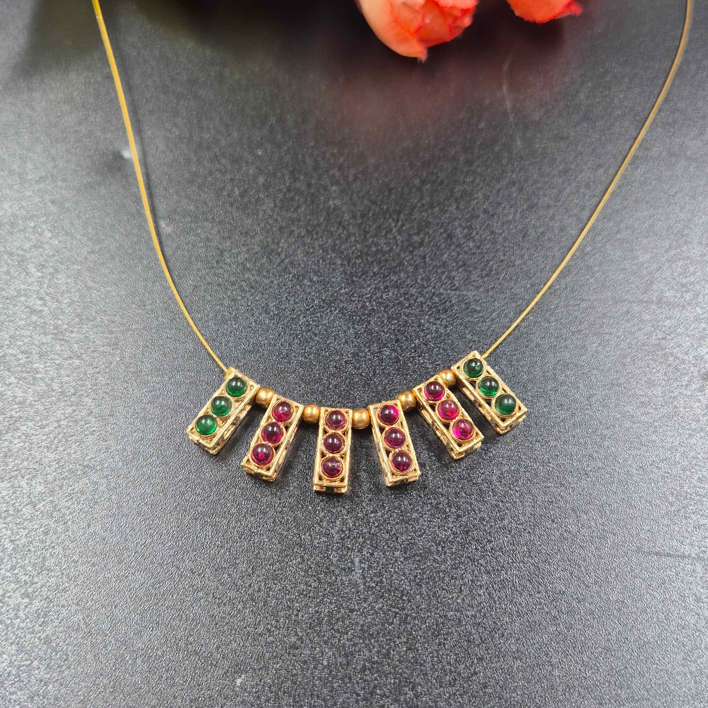 Minimal Ruby Green Stone invisible chain Pendant Necklace