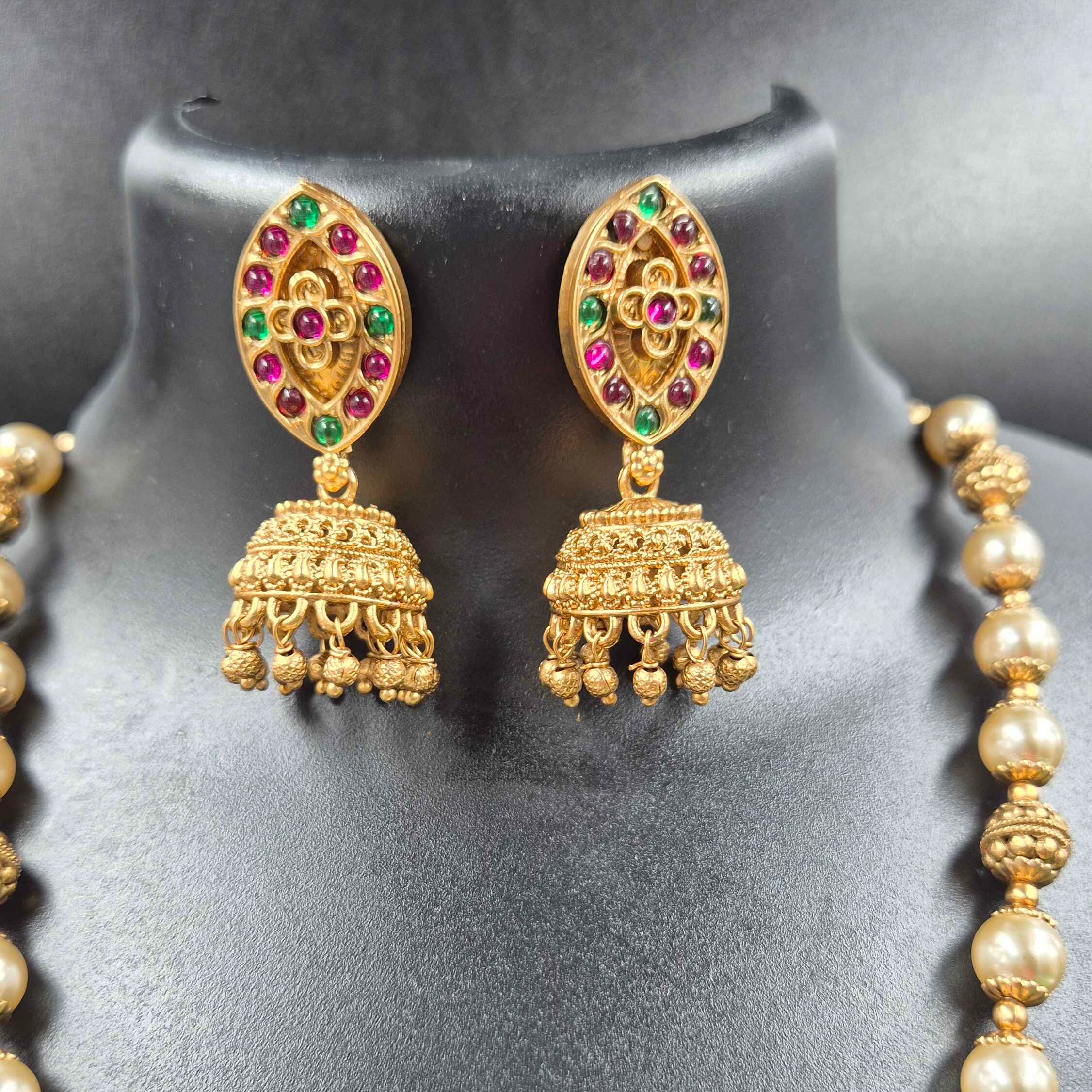 Mythological double headed Garuda pendant Pearl Necklace | Traditional South Indian Temple Jewelry for Women
