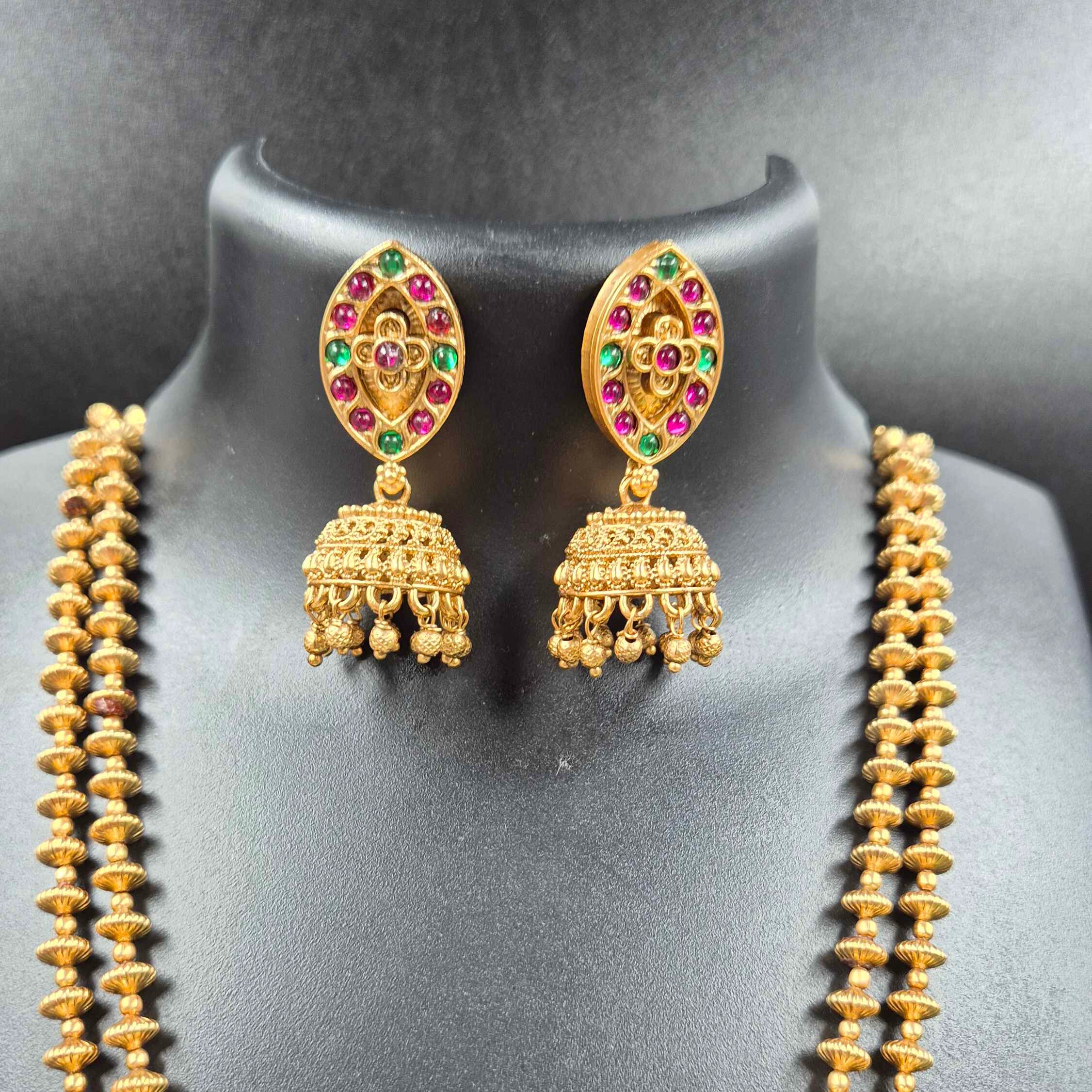 Double headed Garuda pendant in double stranded ball chain Pendant Pearl Necklace | Traditional South Indian Temple Jewelry for Women