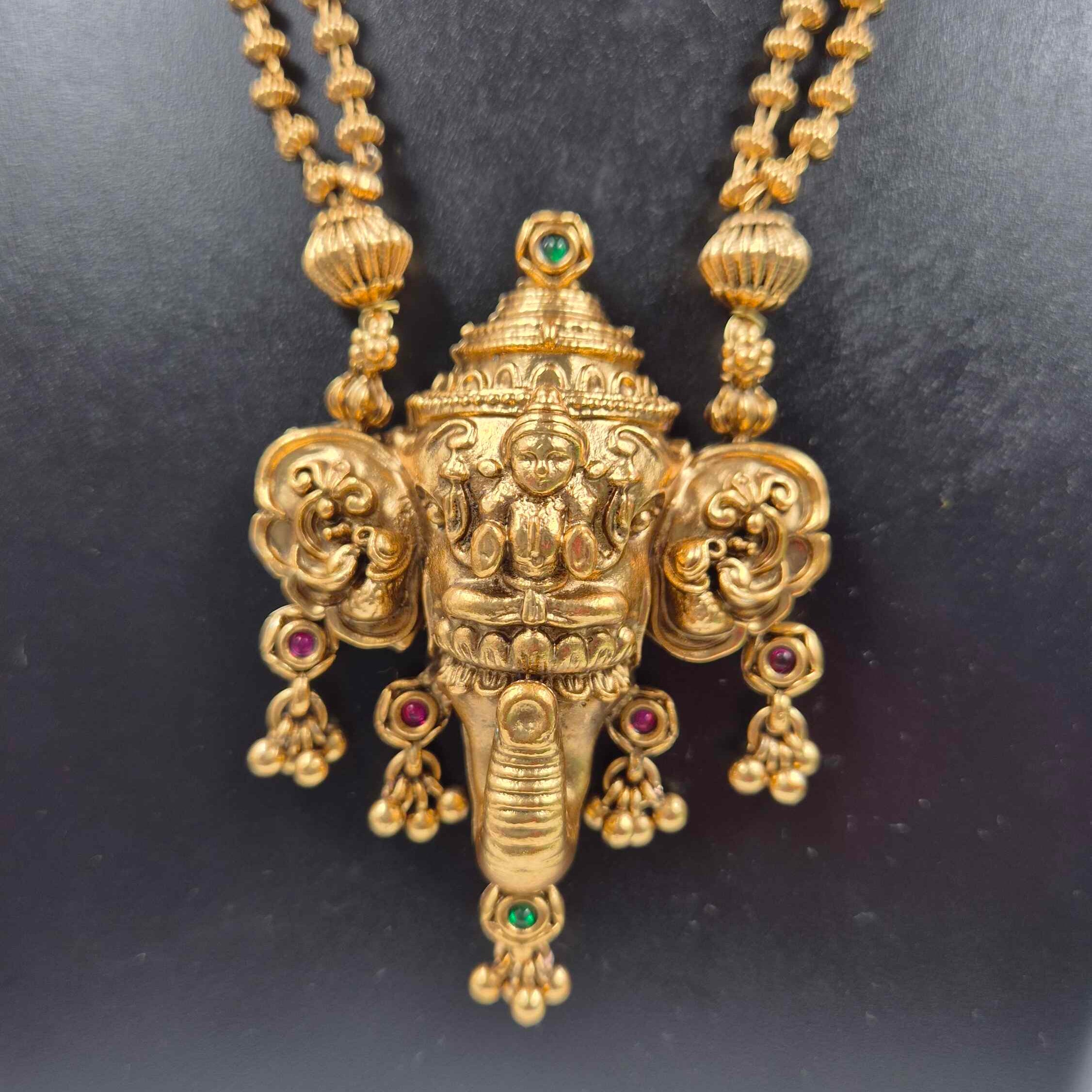 Antique Gold Ganesha Trunk Pendant Necklace Set | Traditional Temple Jewelry with Jhumka Earrings