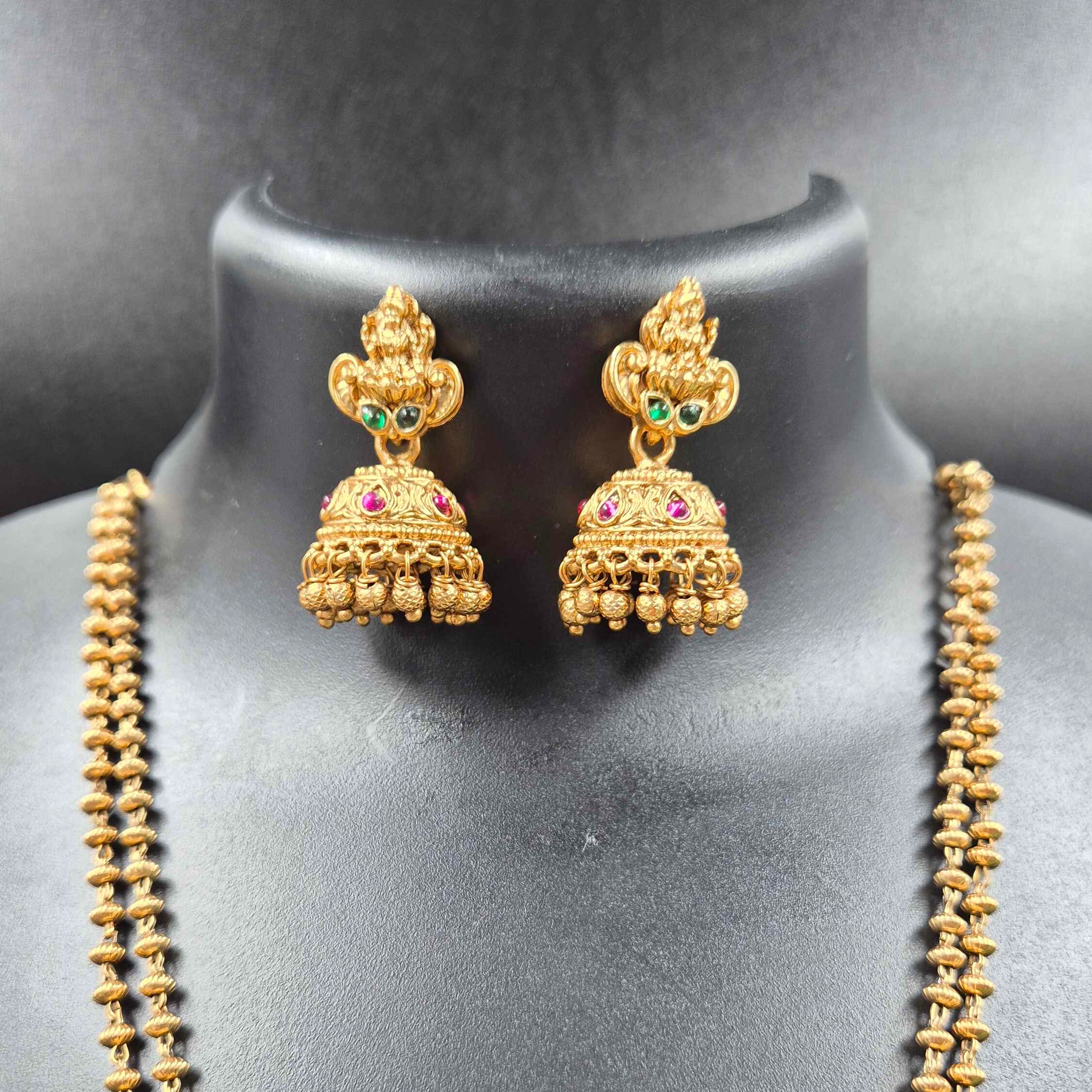 Antique Gold Ganesha Trunk Pendant Necklace Set | Traditional Temple Jewelry with Jhumka Earrings