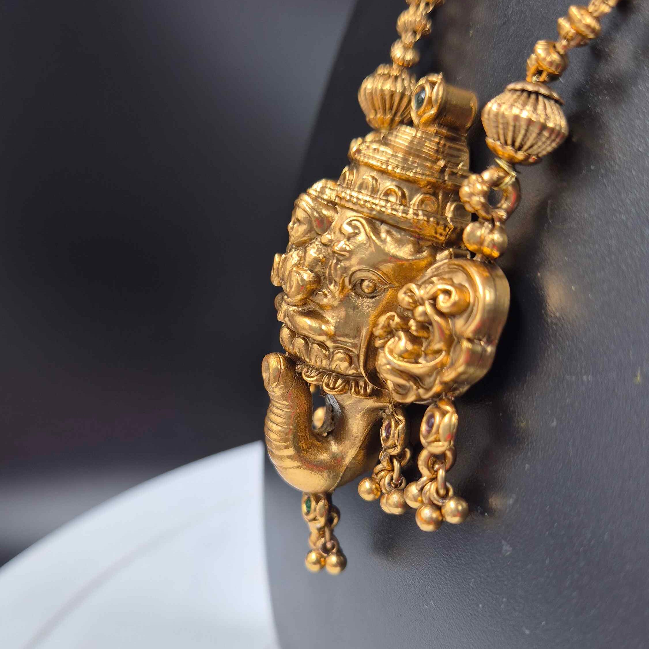 Antique Gold Ganesha Trunk Pendant Necklace Set | Traditional Temple Jewelry with Jhumka Earrings