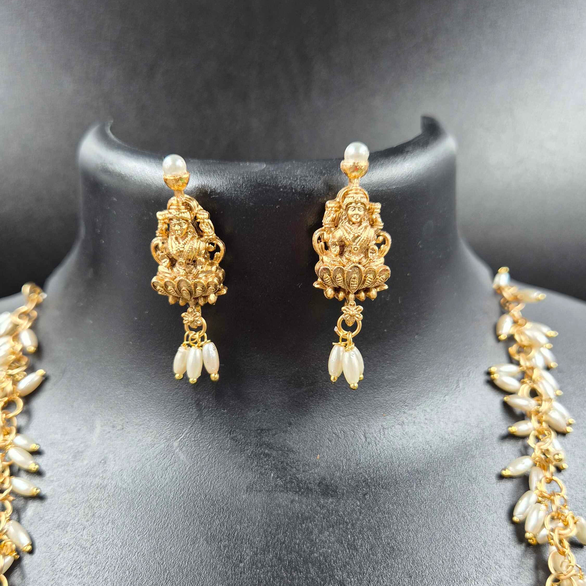 Best Seller Lakshmi Elephant Temple Necklace Set | Antique Gold Bridal Jewelry with Pearl Drops