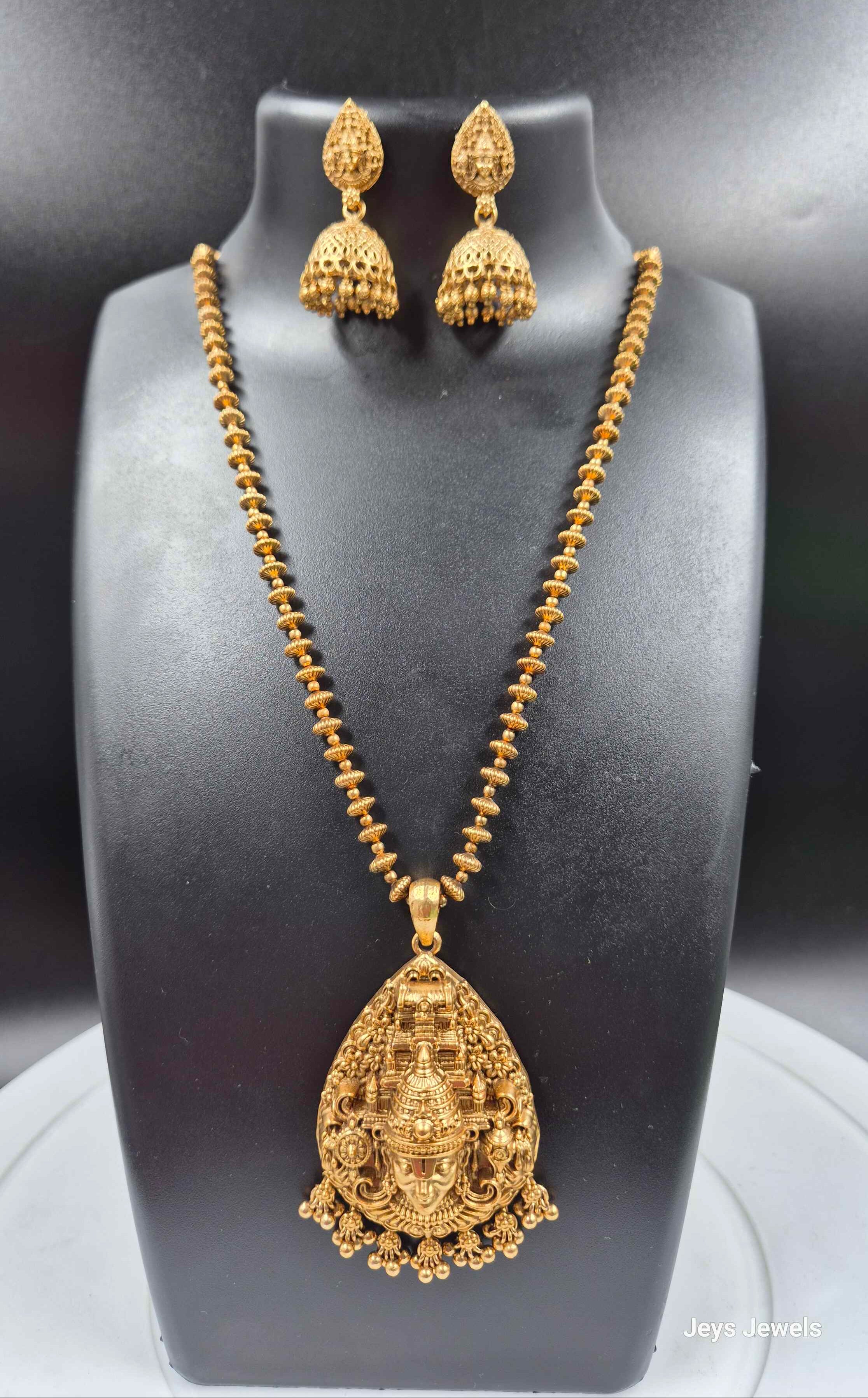 Antique Gold Balaji Temple Pendant Necklace Set | Lord Venkateswara Jewelry with Jhumka Earrings
