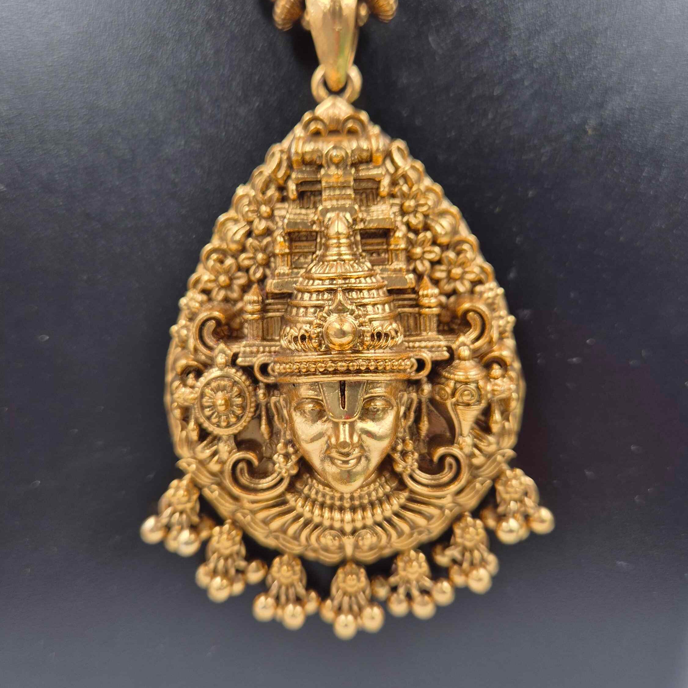 Antique Gold Balaji Temple Pendant Necklace Set | Lord Venkateswara Jewelry with Jhumka Earrings