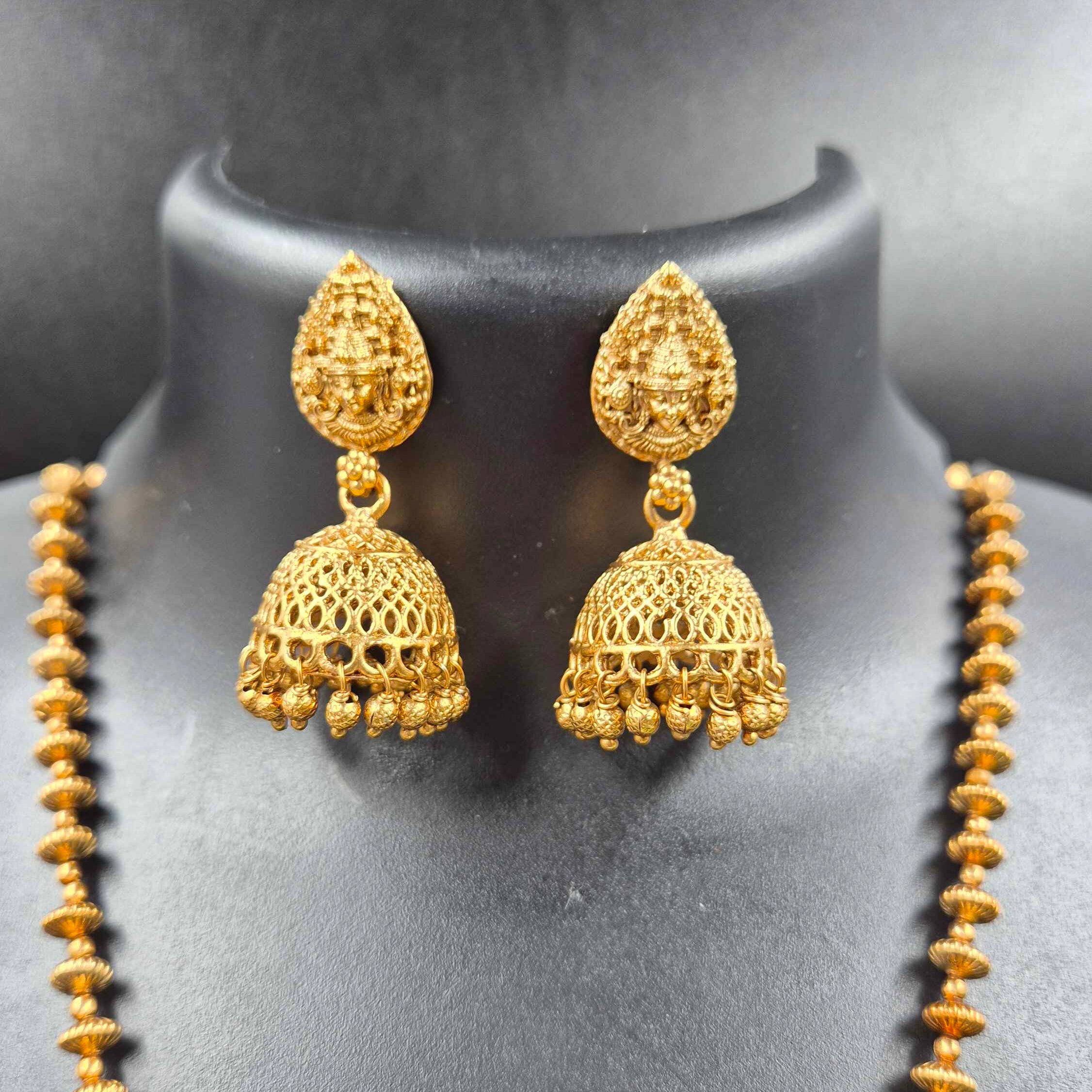 Antique Gold Balaji Temple Pendant Necklace Set | Lord Venkateswara Jewelry with Jhumka Earrings