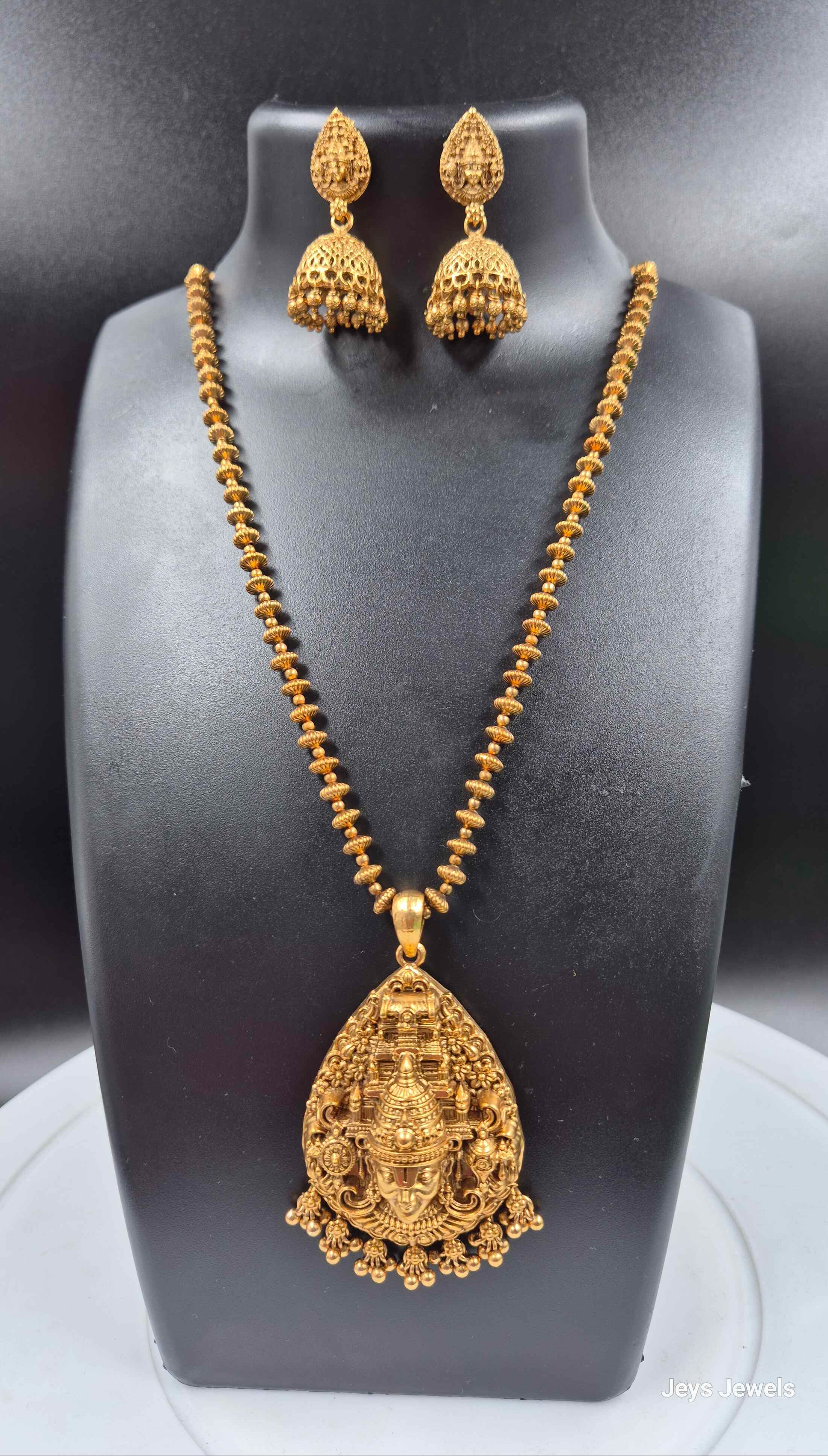 Antique Gold Balaji Temple Pendant Necklace Set | Lord Venkateswara Jewelry with Jhumka Earrings