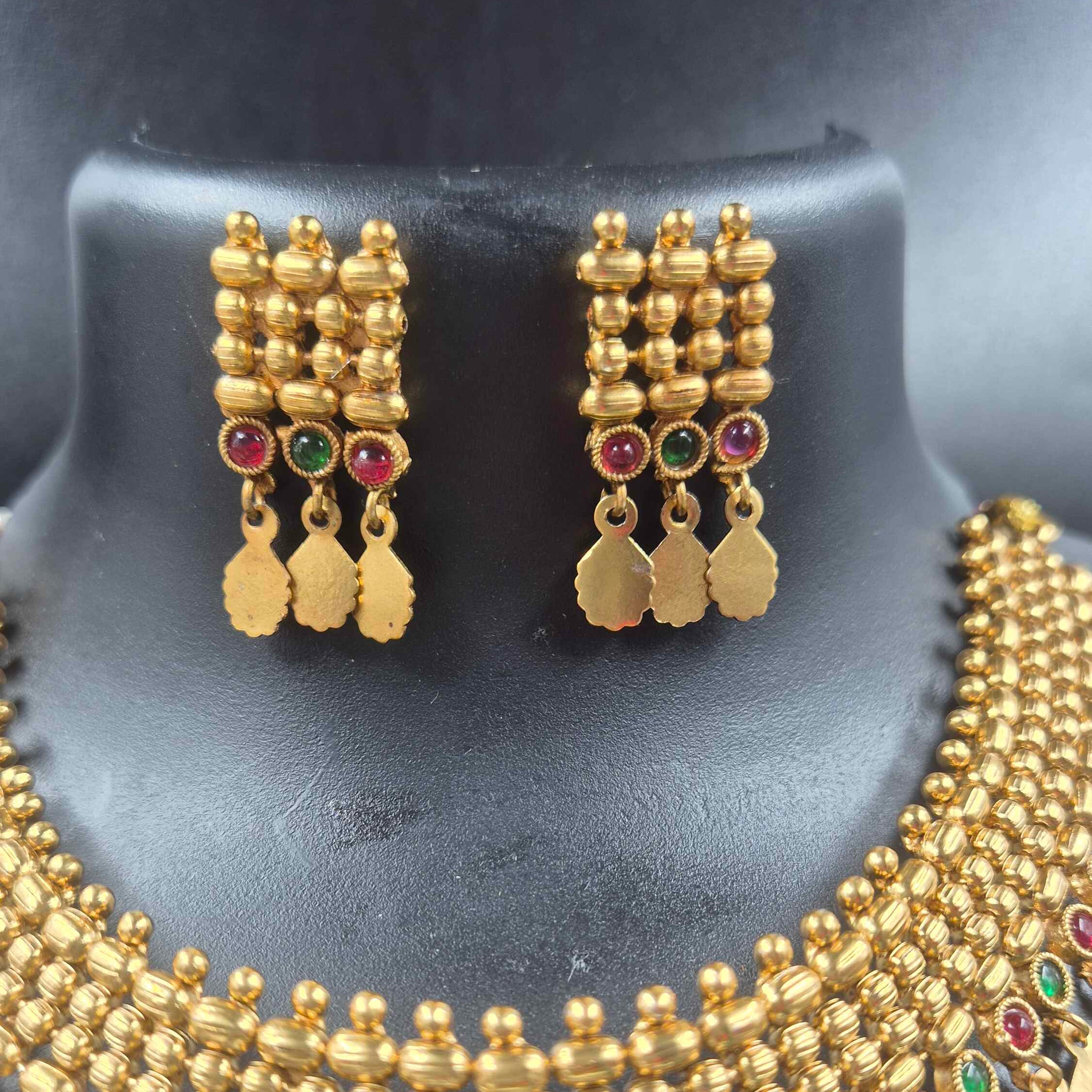 Kerala Elakkathali Necklace Set | Antique Gold Traditional Bridal Jewelry with Matching Earrings
