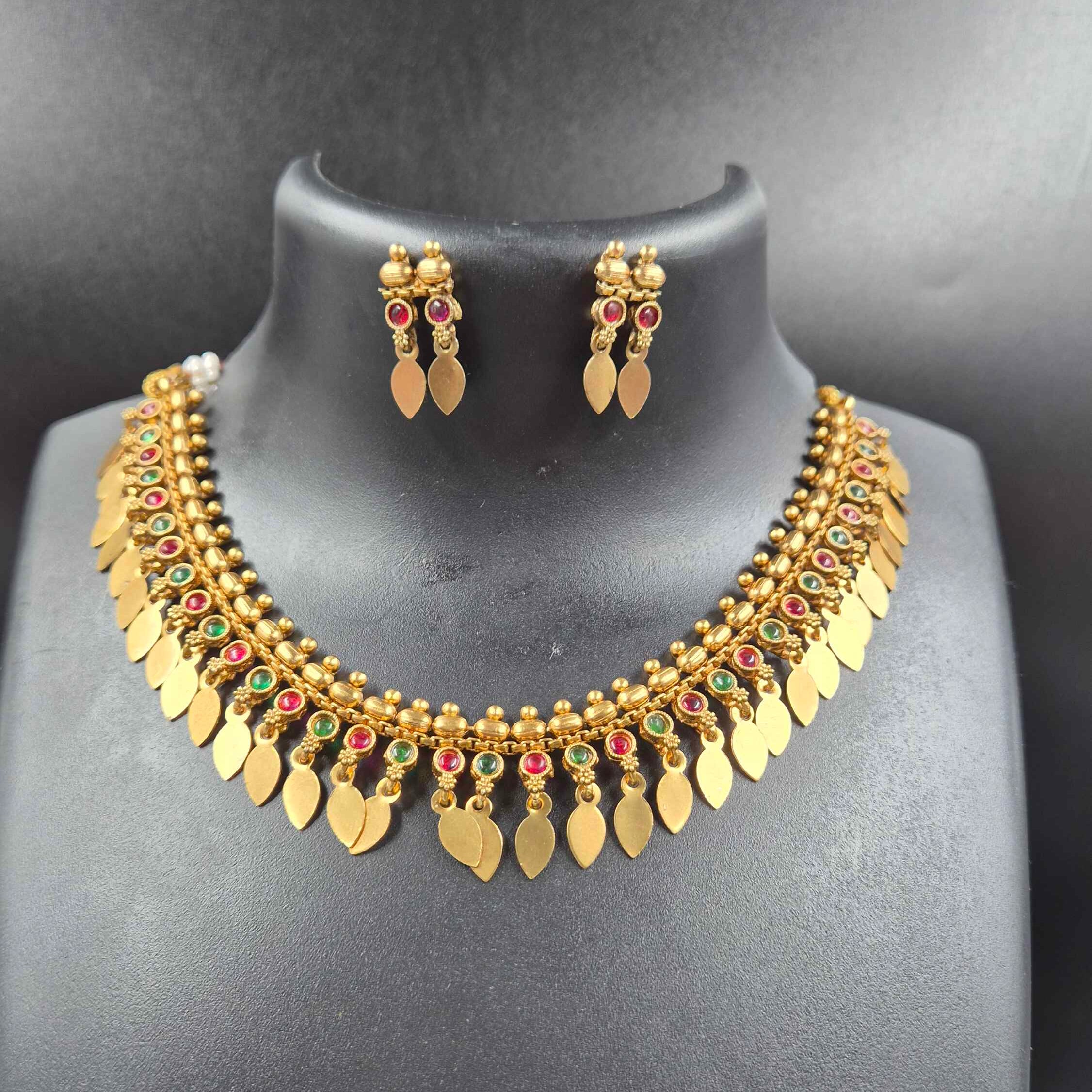 Kerala Elakkathali Necklace Set | Antique Gold Traditional Bridal Jewelry with Matching Earrings