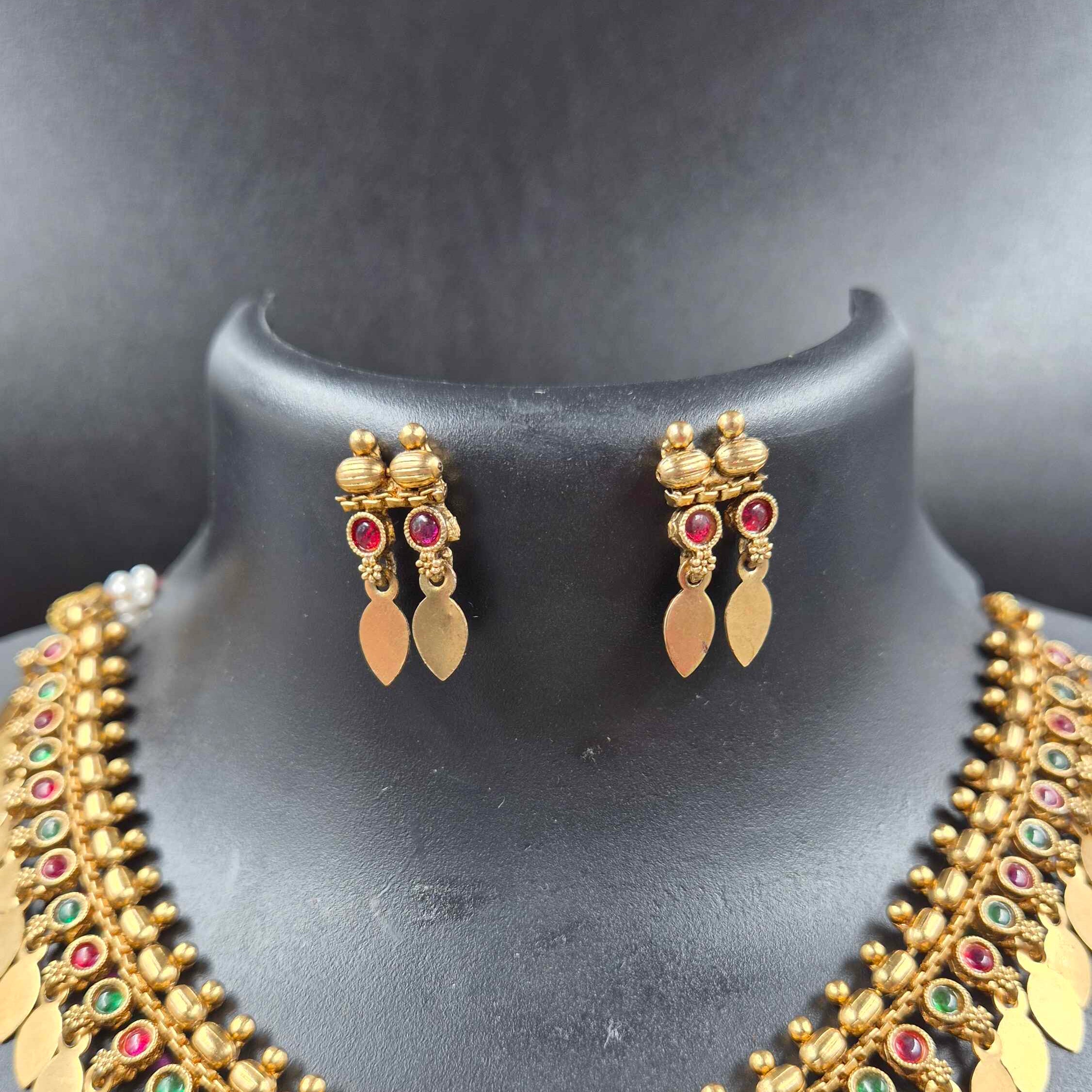 Kerala Elakkathali Necklace Set | Antique Gold Traditional Bridal Jewelry with Matching Earrings