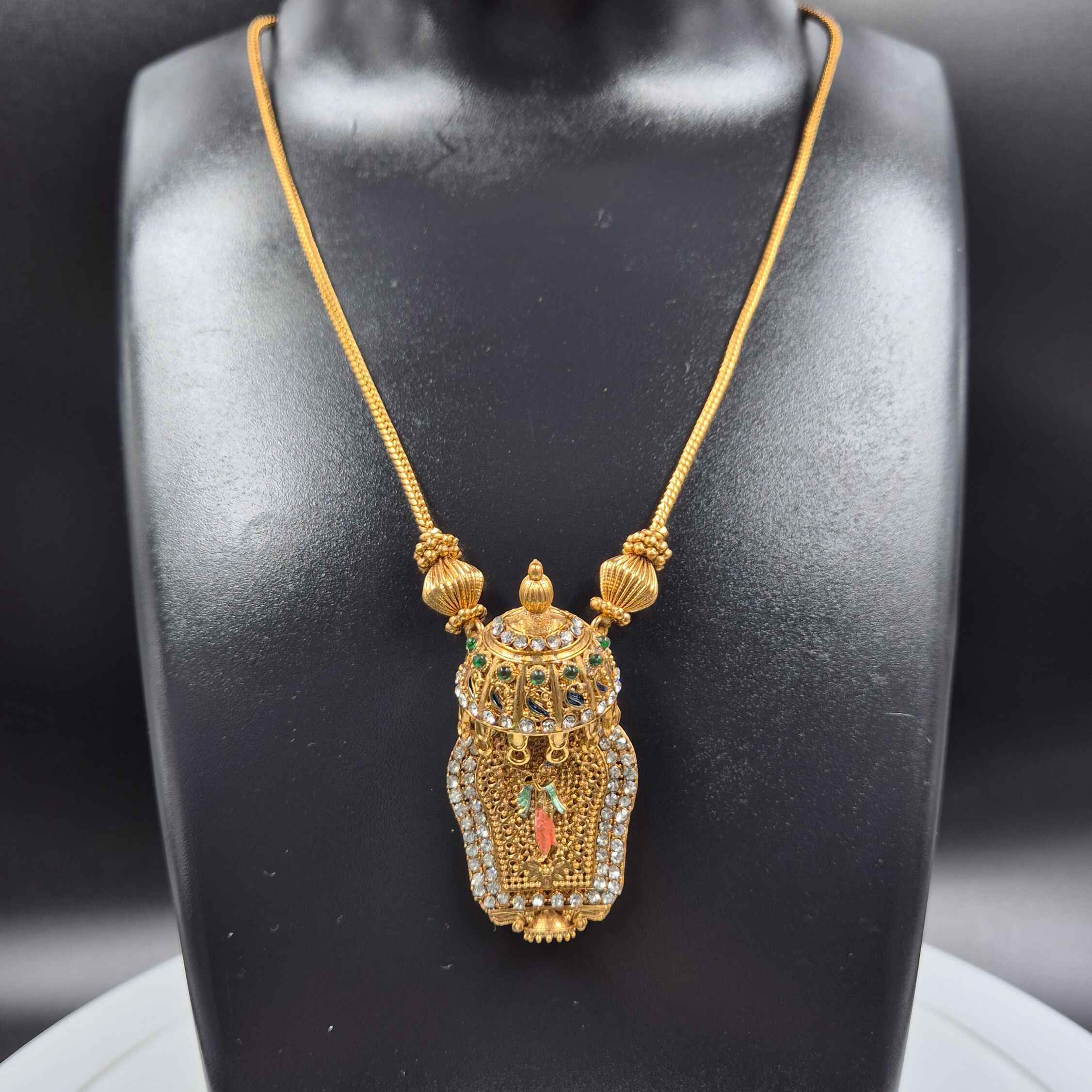 Antique Gold Krishna Temple Pendant Necklace with Matching Earrings