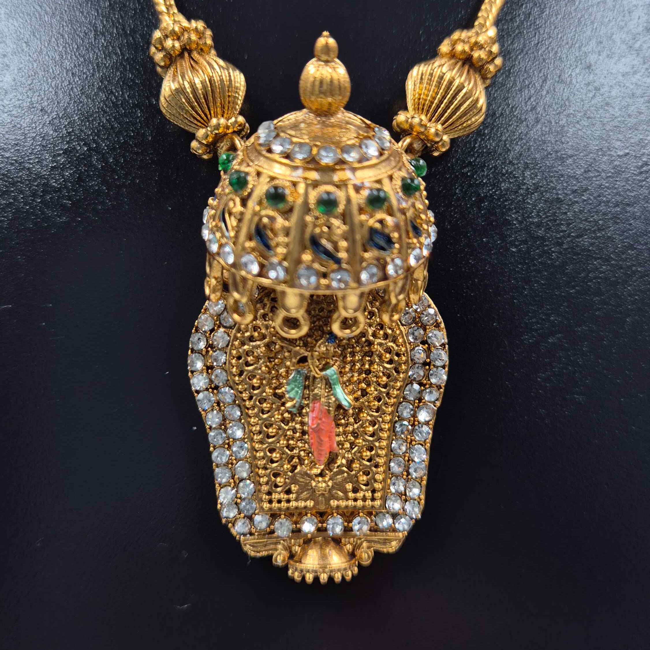 Antique Gold Krishna Temple Pendant Necklace with Matching Earrings