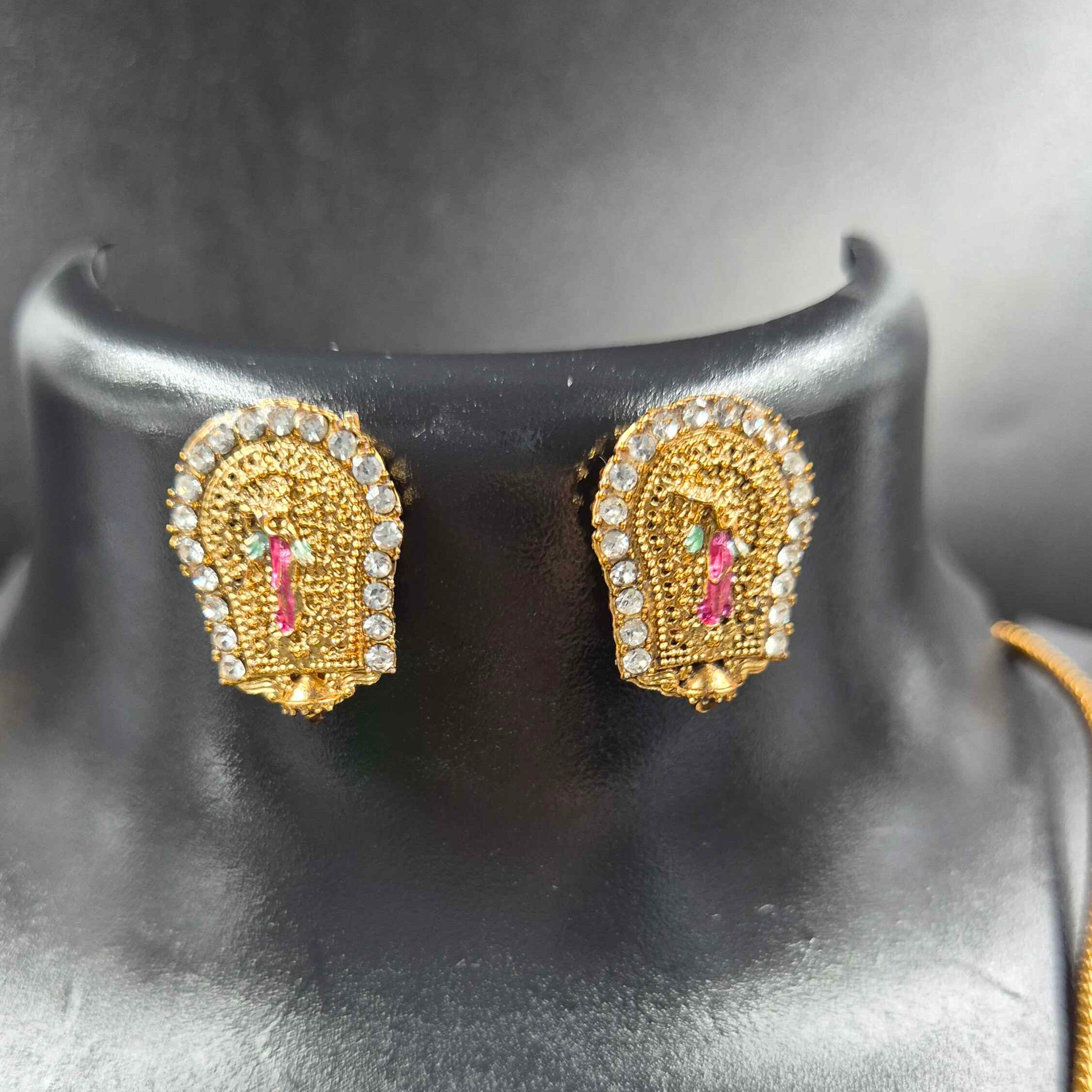 Antique Gold Krishna Temple Pendant Necklace with Matching Earrings