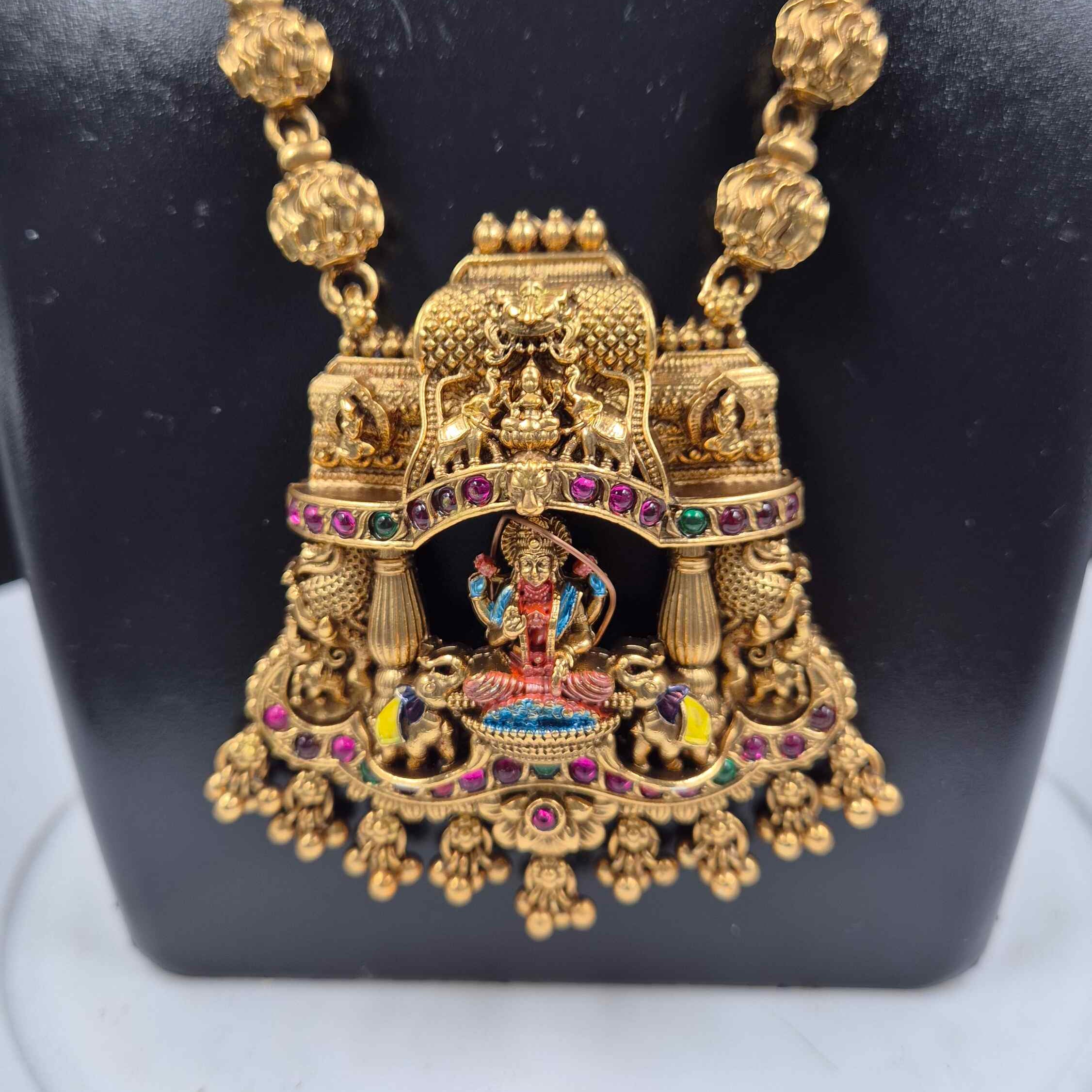 Antique Gold Lakshmi Pendant Necklace Set with Jhumkas