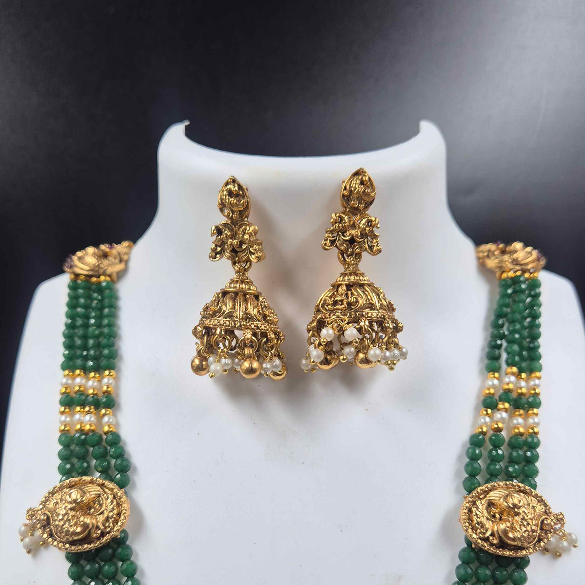Green Bead Lakshmi Necklace Set