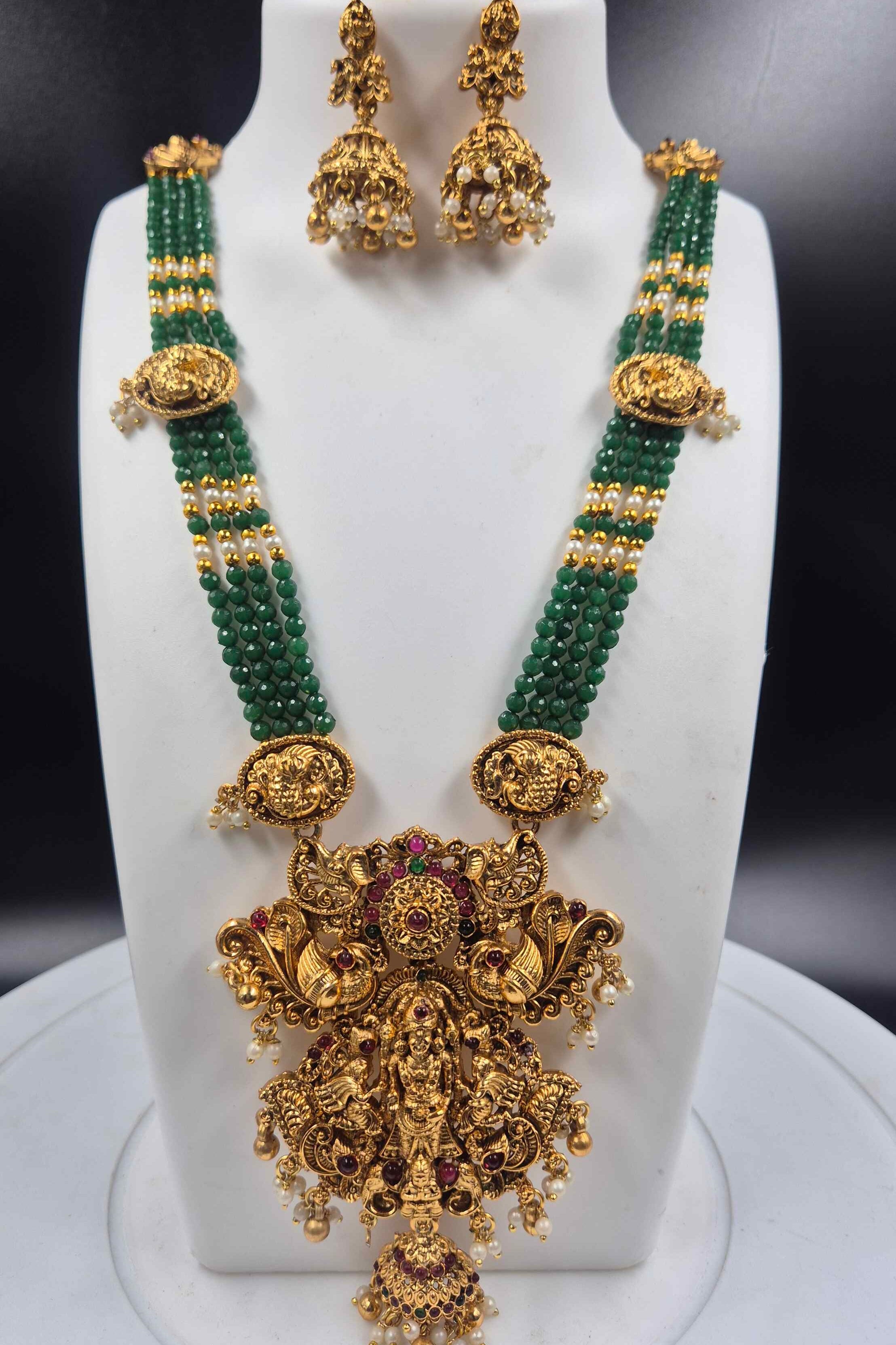 Green Bead Lakshmi Necklace Set