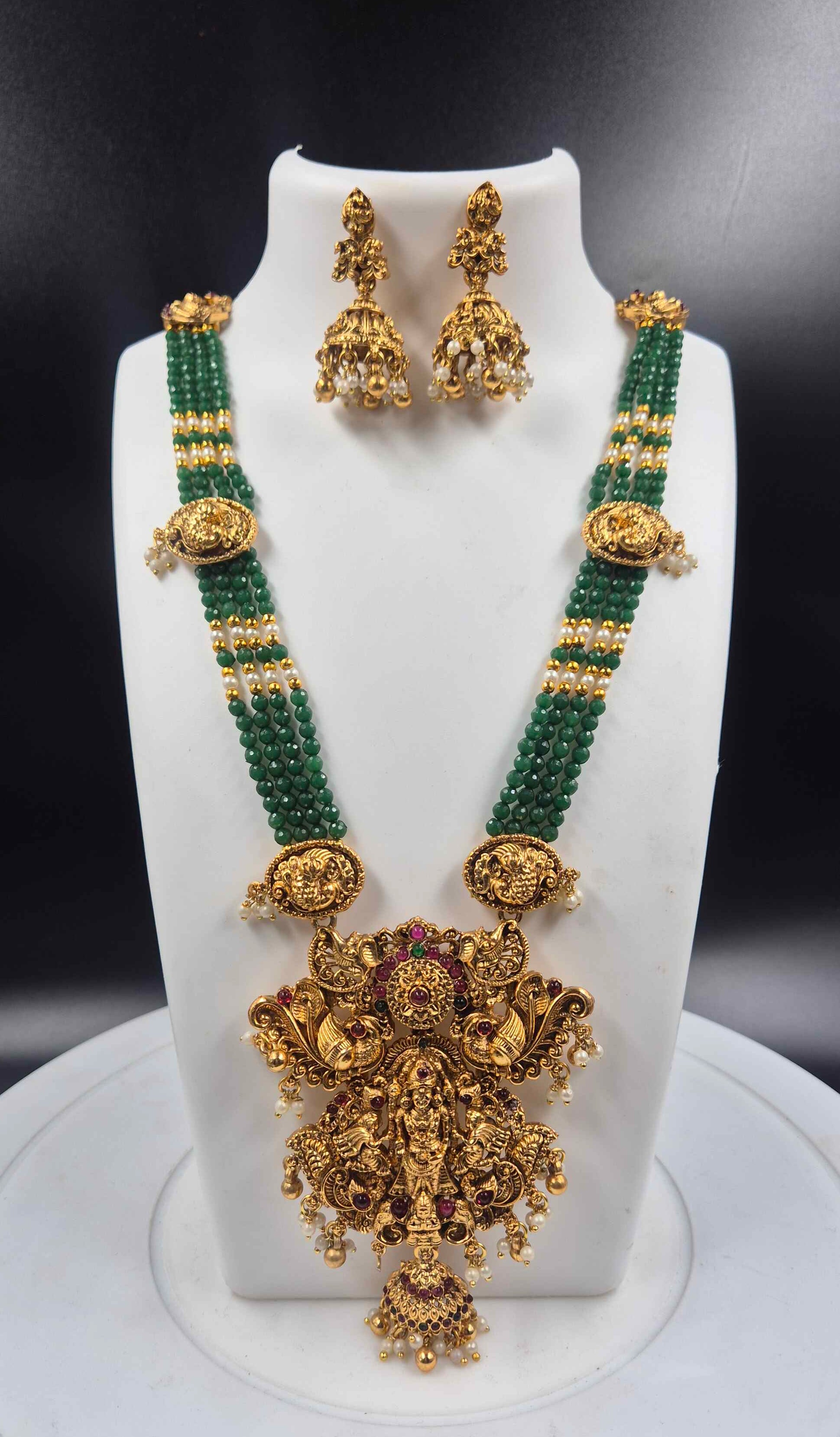 Green Bead Lakshmi Necklace Set