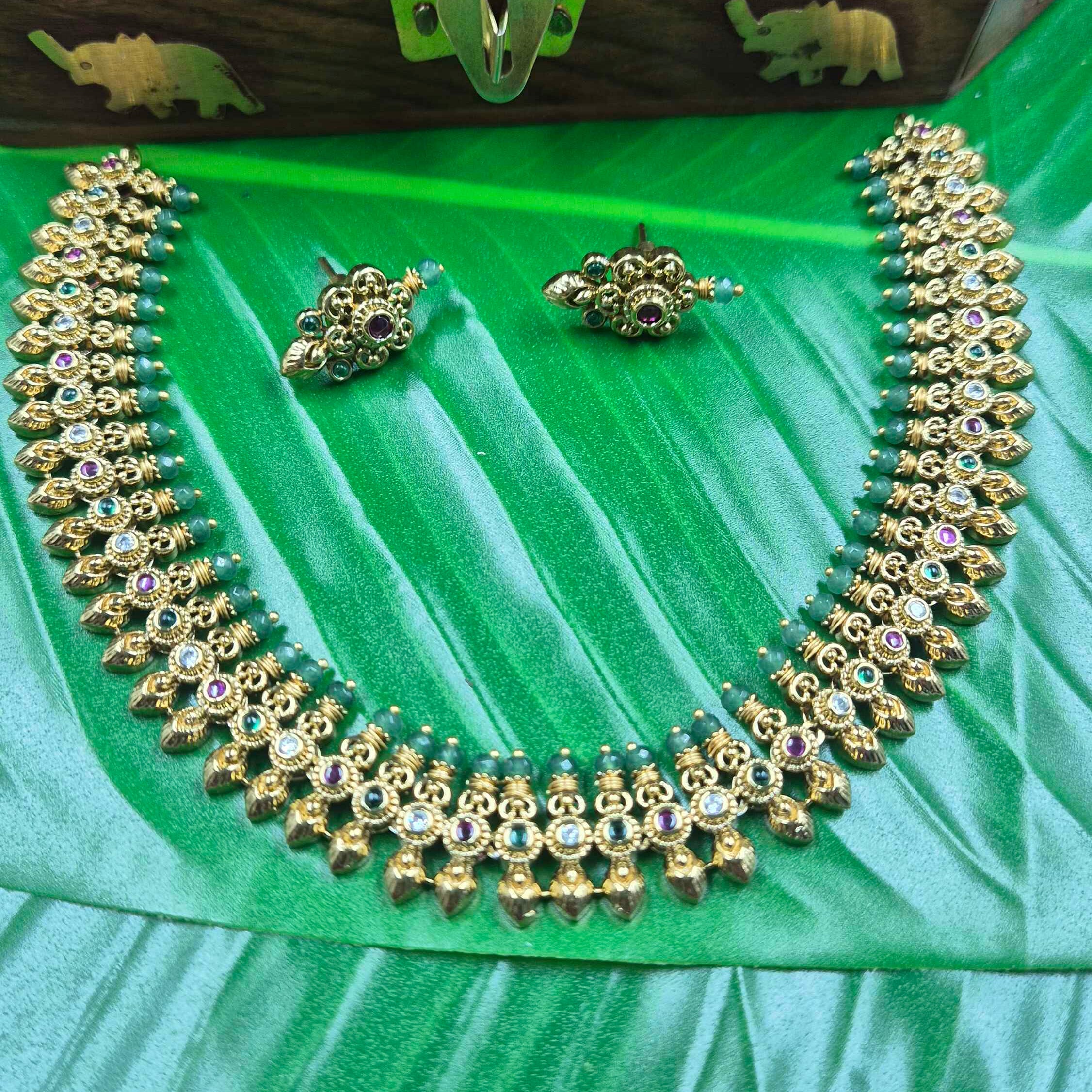 Kerala Green Bead Necklace Set | Traditional Kerala Jewellery