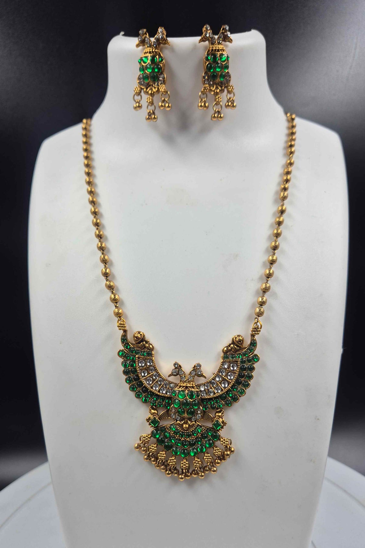 Garuda -double headed -Necklace Set with Green Stones