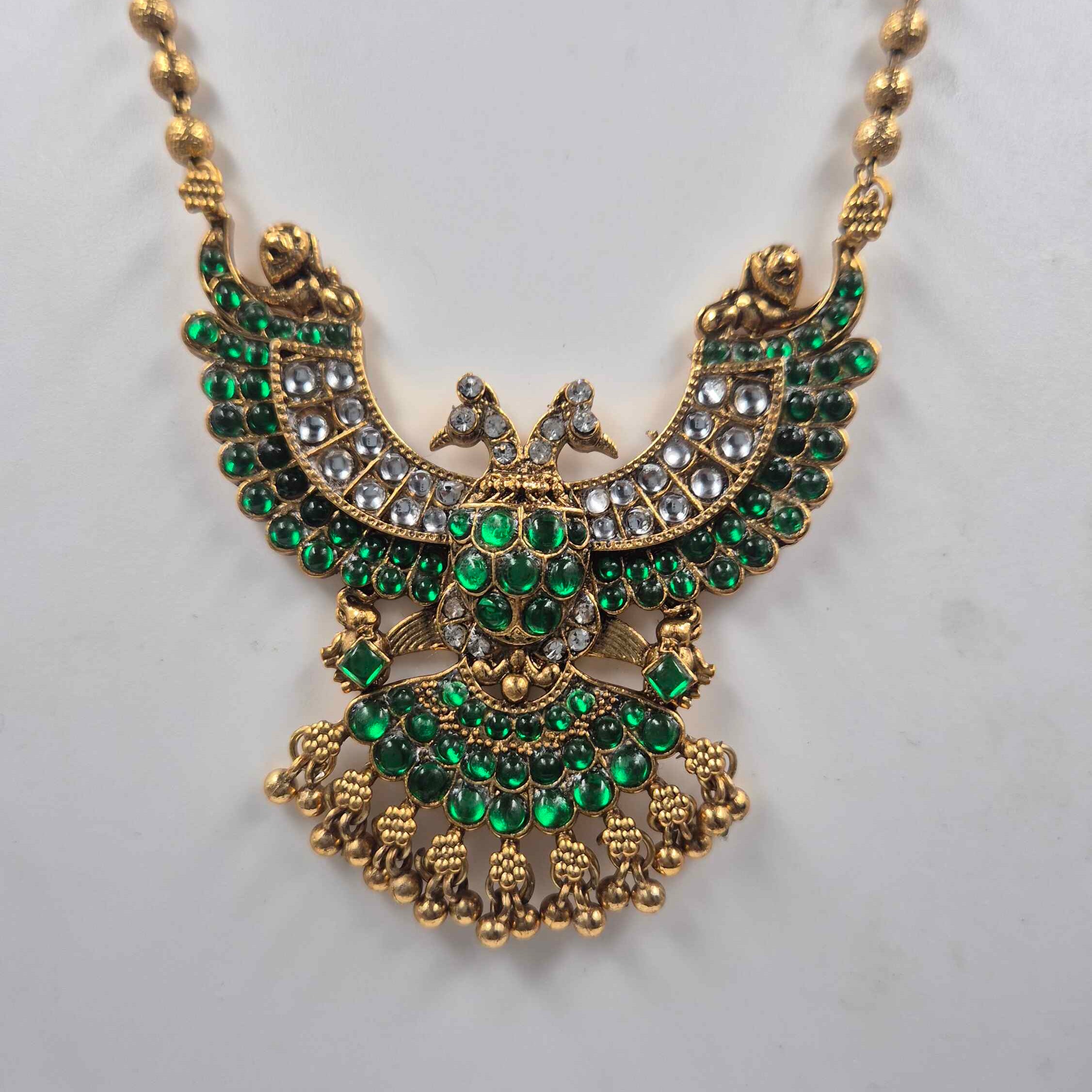 Garuda -double headed -Necklace Set with Green Stones