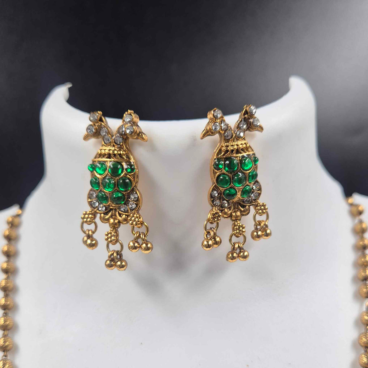 Garuda -double headed -Necklace Set with Green Stones