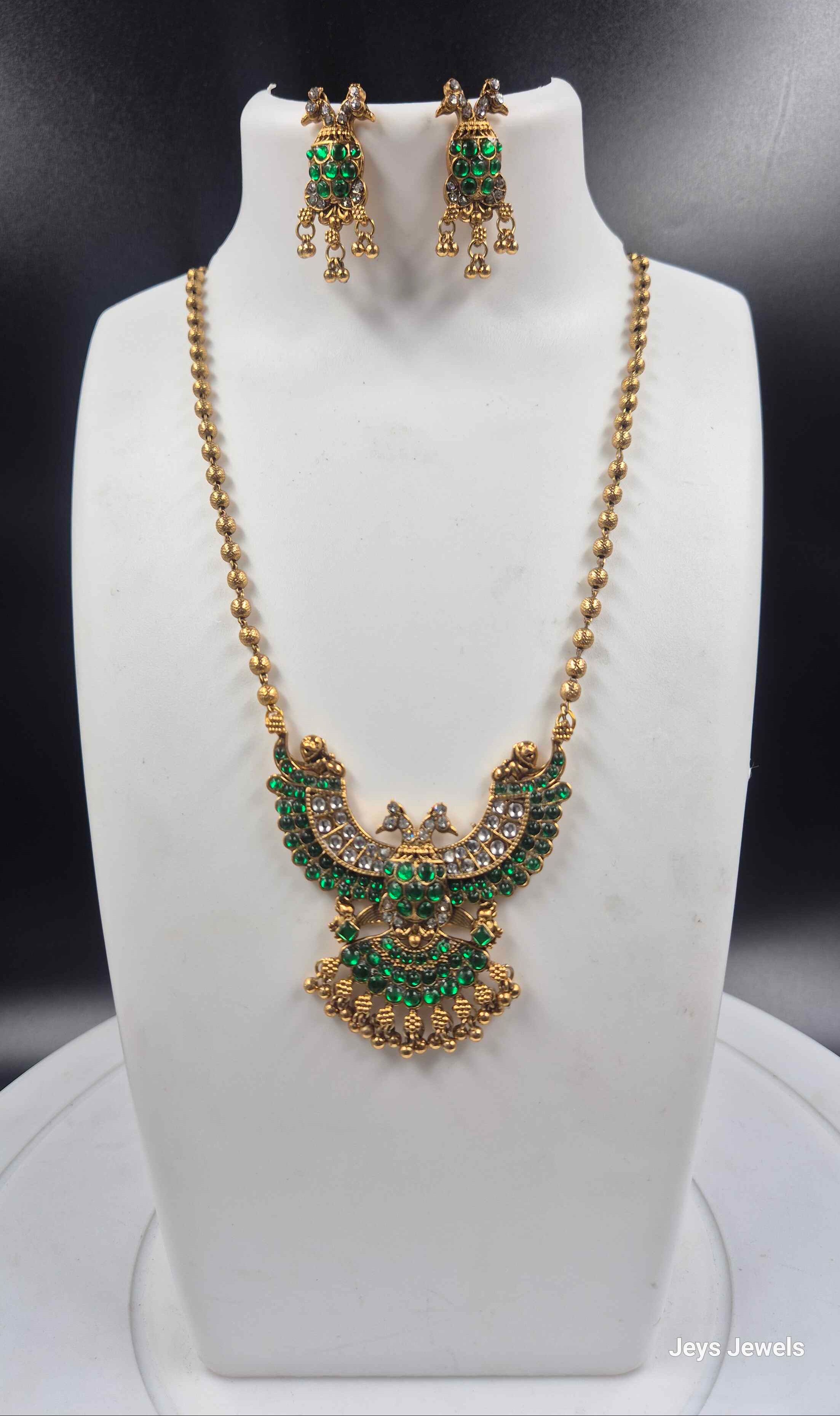 Garuda -double headed -Necklace Set with Green Stones