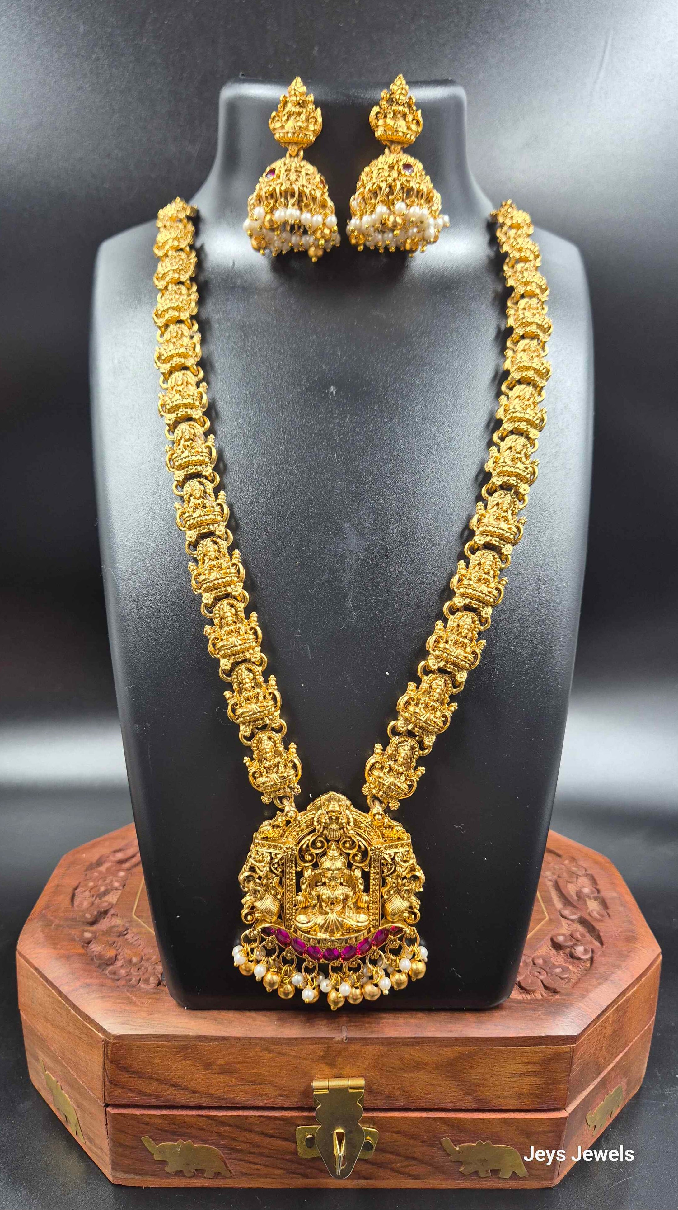 Grand Lakshmi Temple Necklace Set | Traditional Gold Finish Jewellery