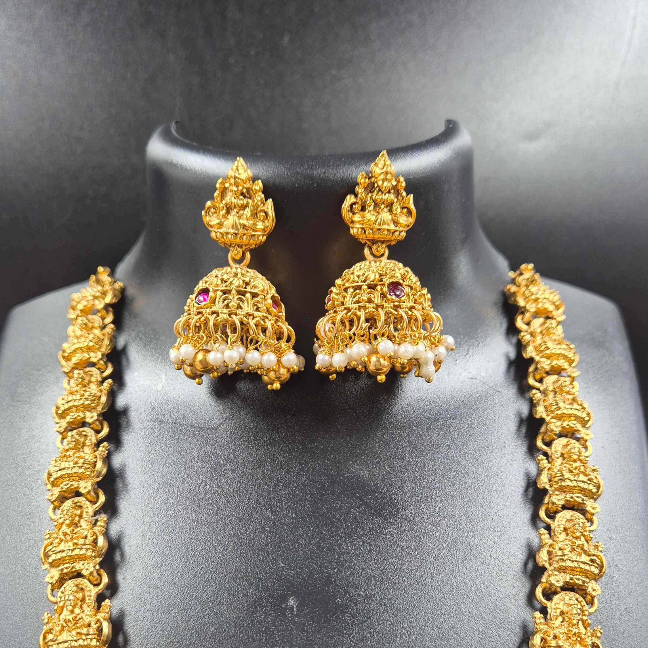 Grand Lakshmi Temple Necklace Set | Traditional Gold Finish Jewellery