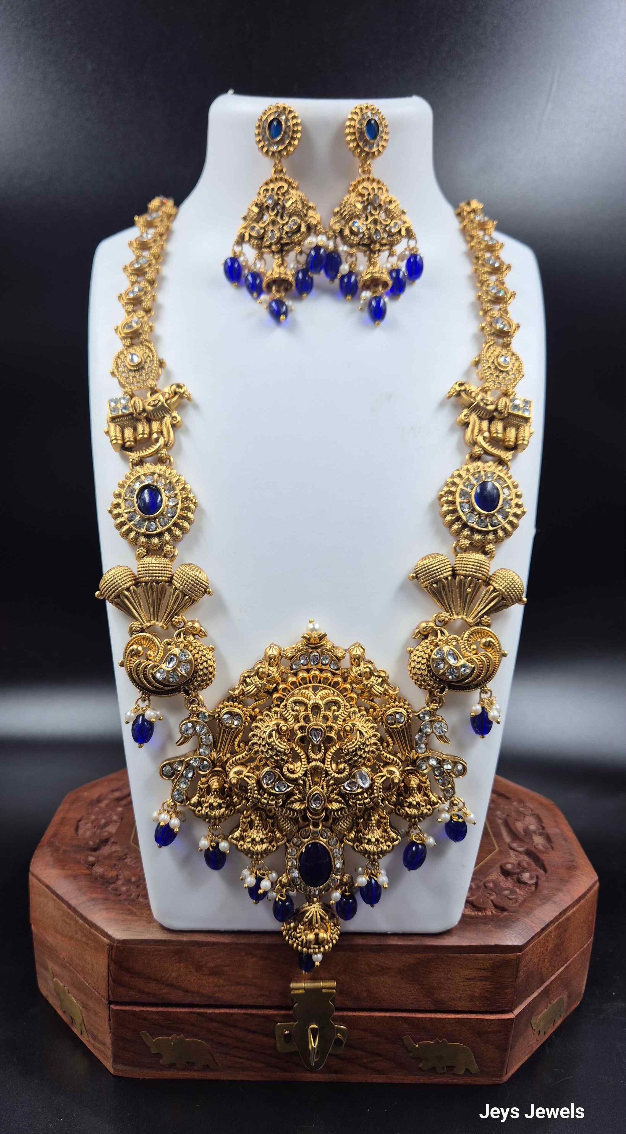 Royal Blue Peacock non idol Necklace Set | Gold Jewellery