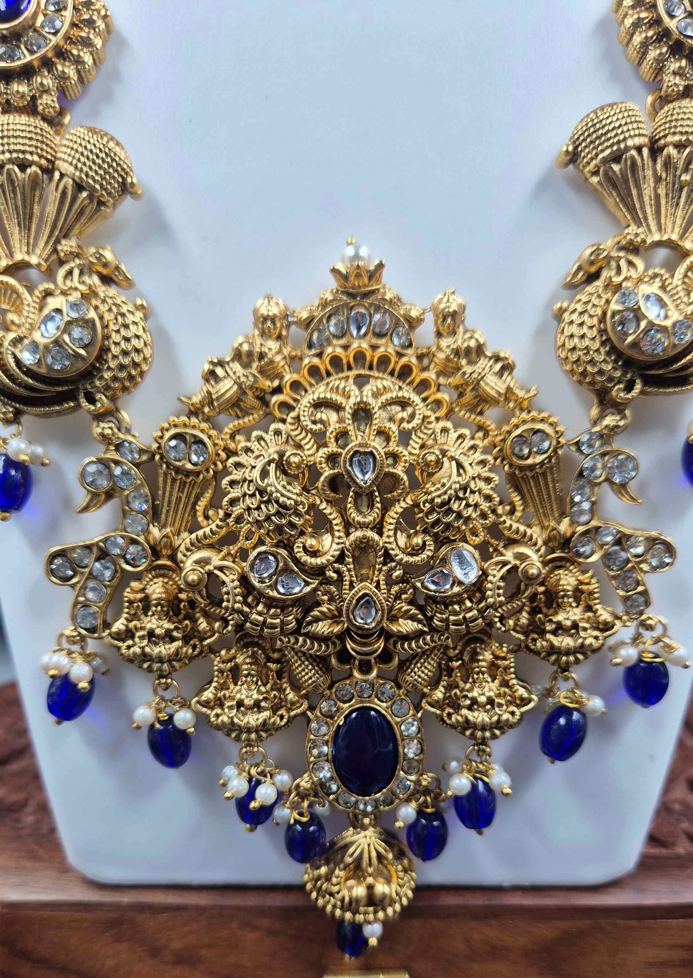 Royal Blue Peacock non idol Necklace Set | Gold Jewellery
