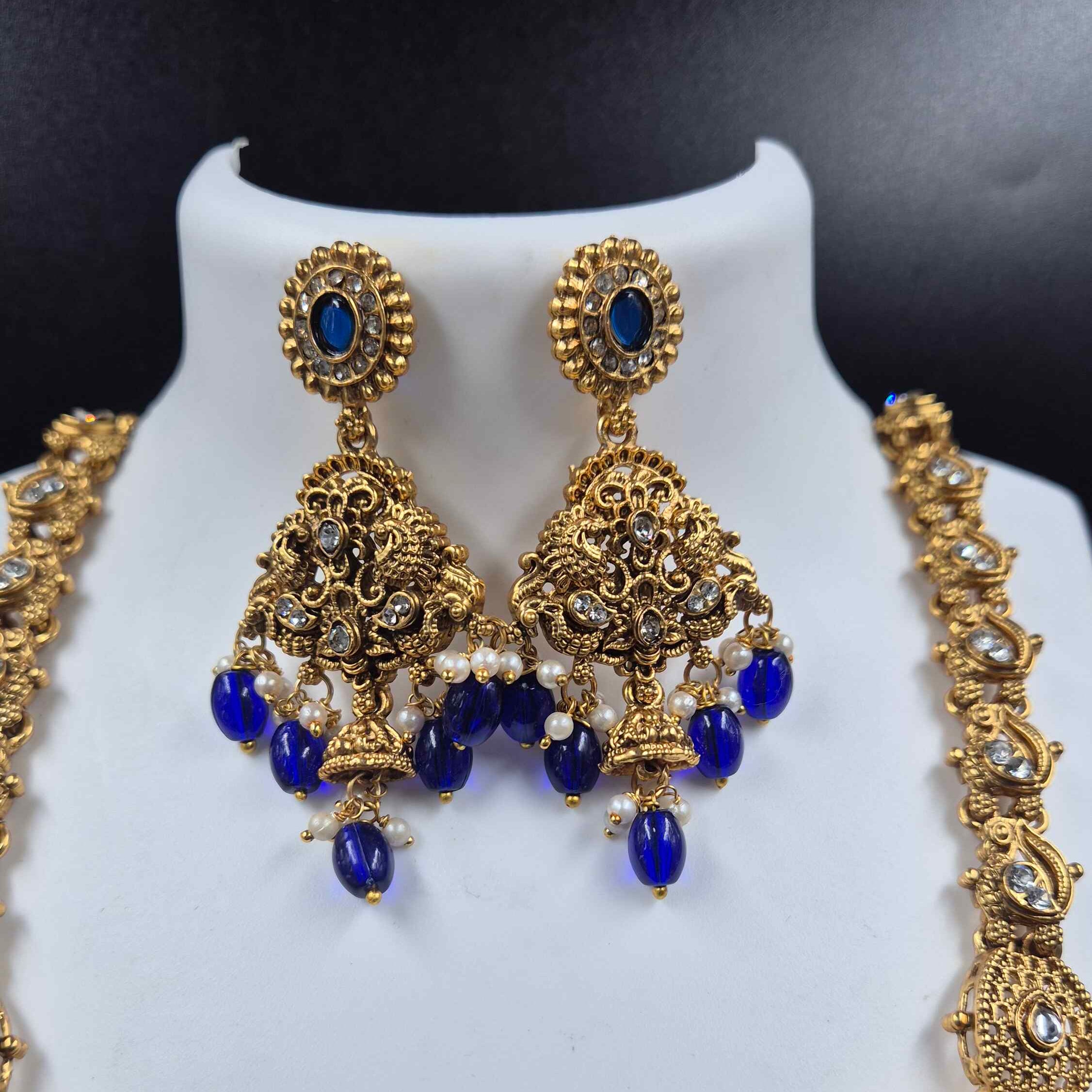 Royal Blue Peacock non idol Necklace Set | Gold Jewellery