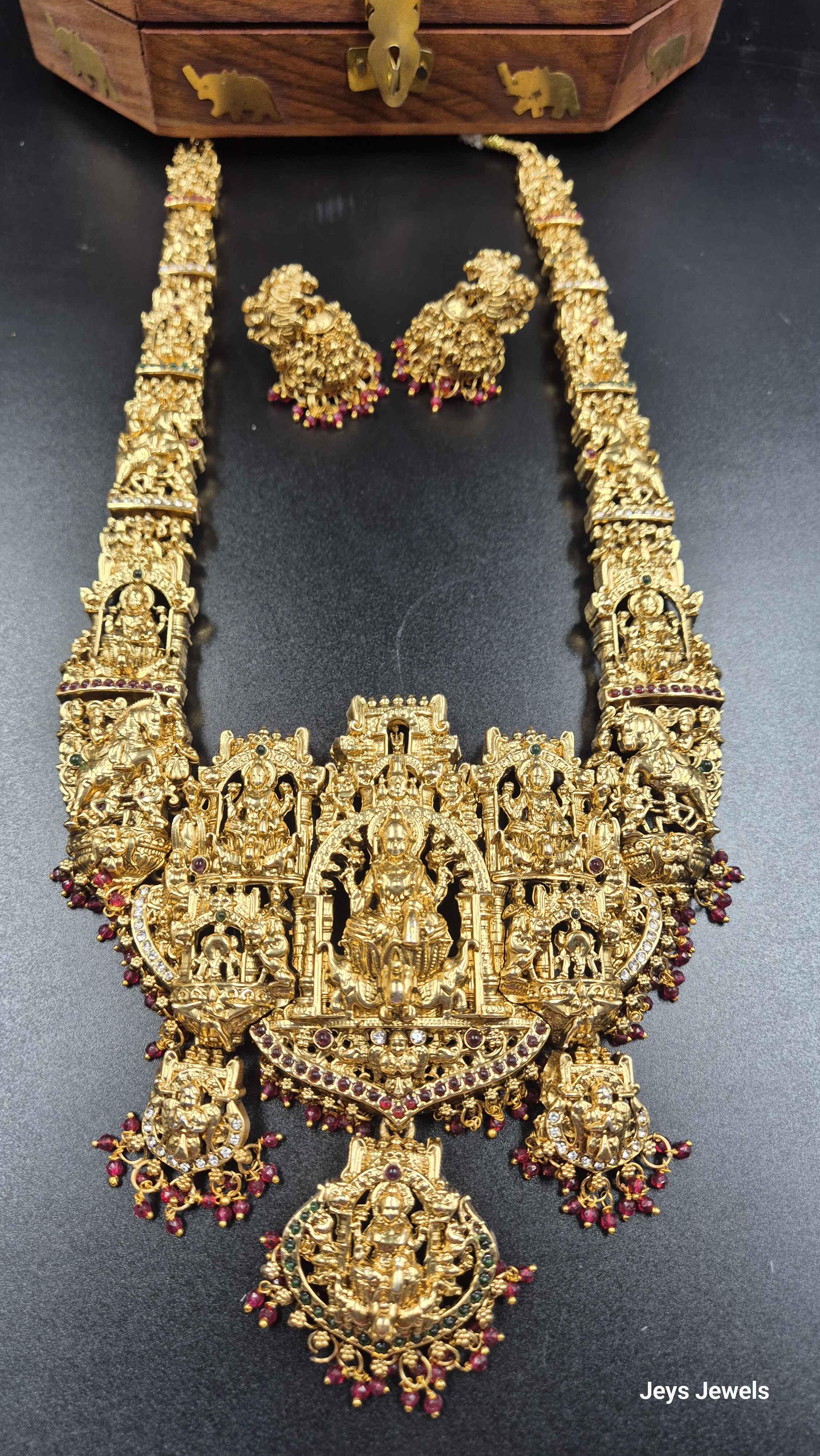 Grand Lakshmi Temple haram Set  with maroon beads| Traditional Bridal Jewellery