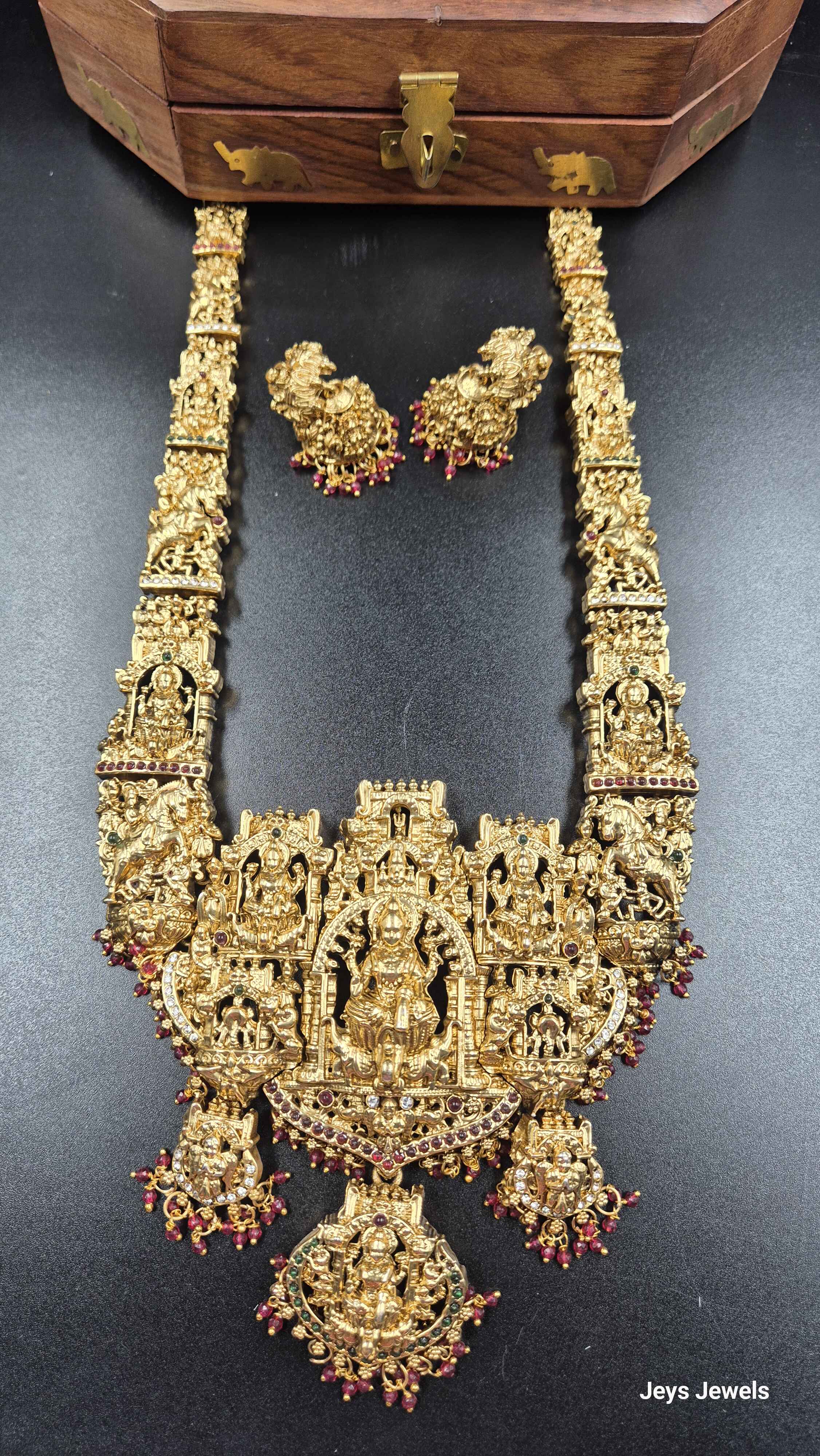 Grand Lakshmi Temple haram Set  with maroon beads| Traditional Bridal Jewellery