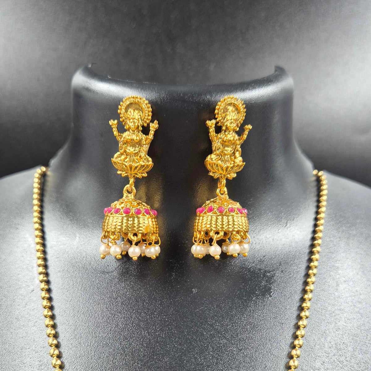 Goddess Lakshmi Ruby Pendant Necklace Set | Temple Jewellery