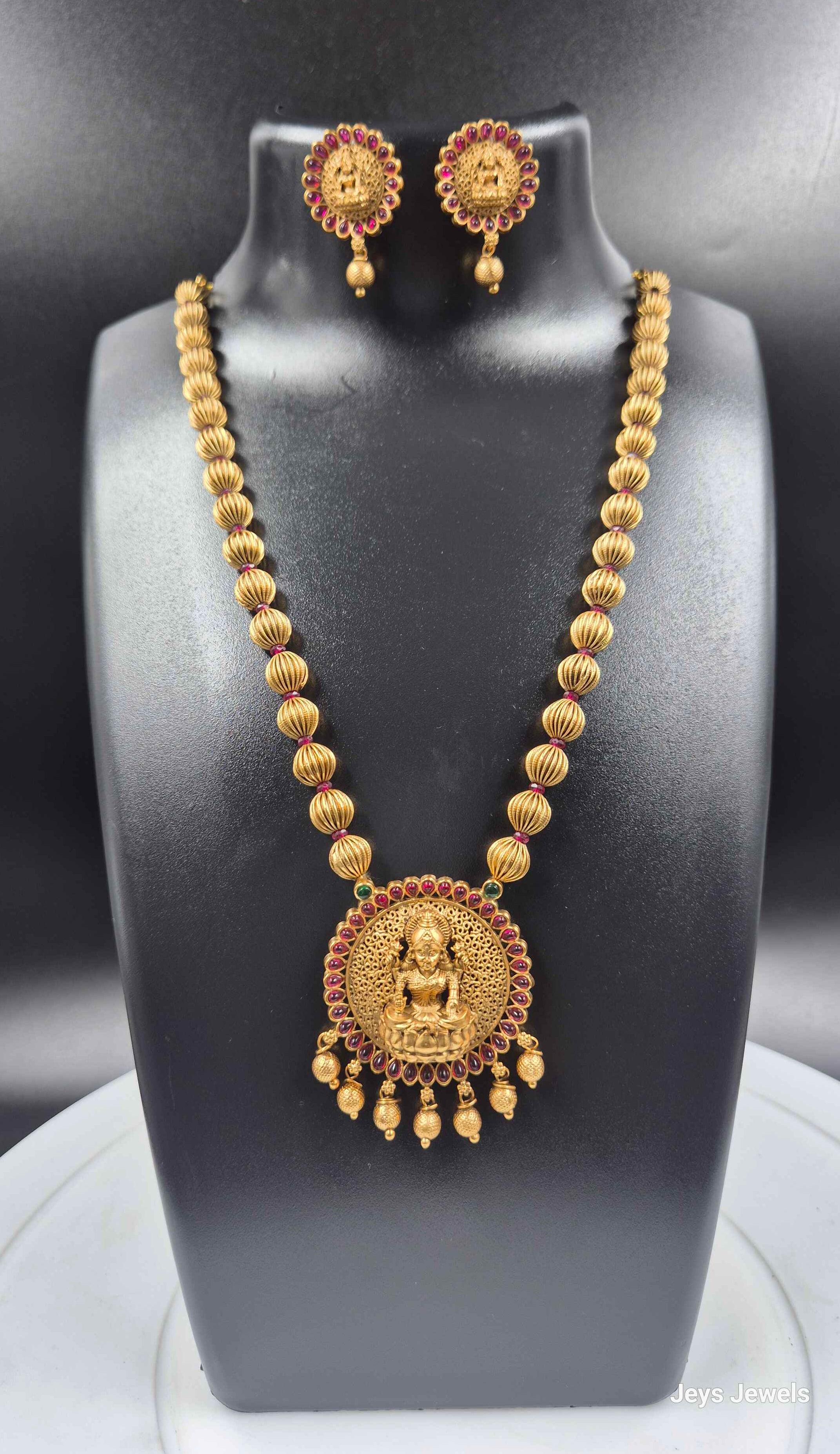 Goddess Lakshmi haram Set with ball chain and Ruby Beads