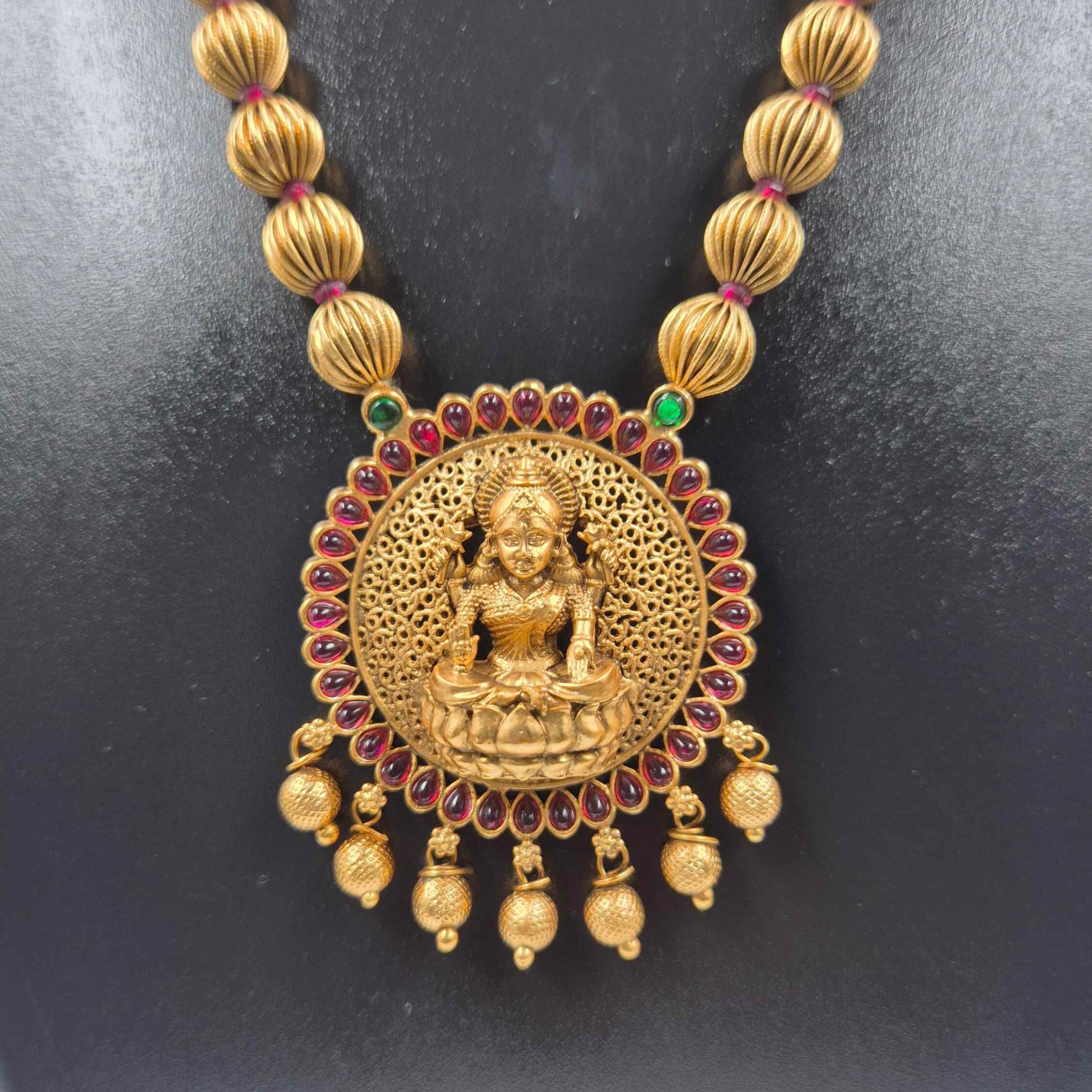 Goddess Lakshmi haram Set with ball chain and Ruby Beads