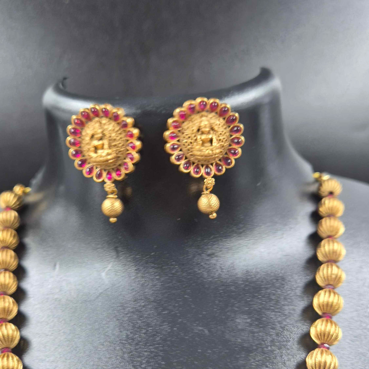 Goddess Lakshmi haram Set with ball chain and Ruby Beads