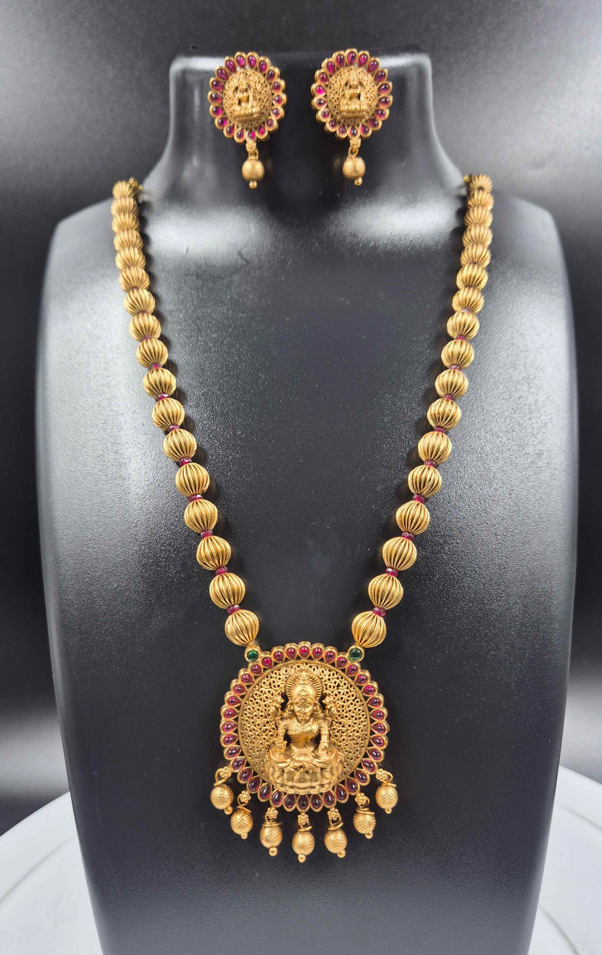 Goddess Lakshmi haram Set with ball chain and Ruby Beads