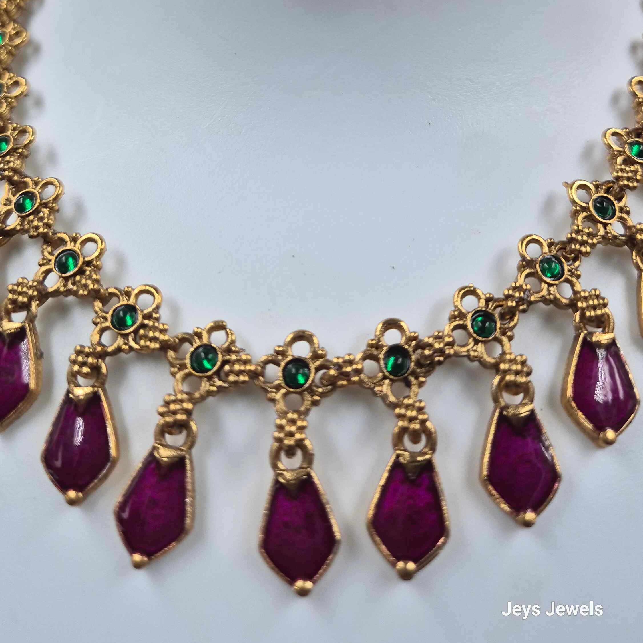 Purple Palakka Necklace Set with Green Stones | Kerala Jewellery