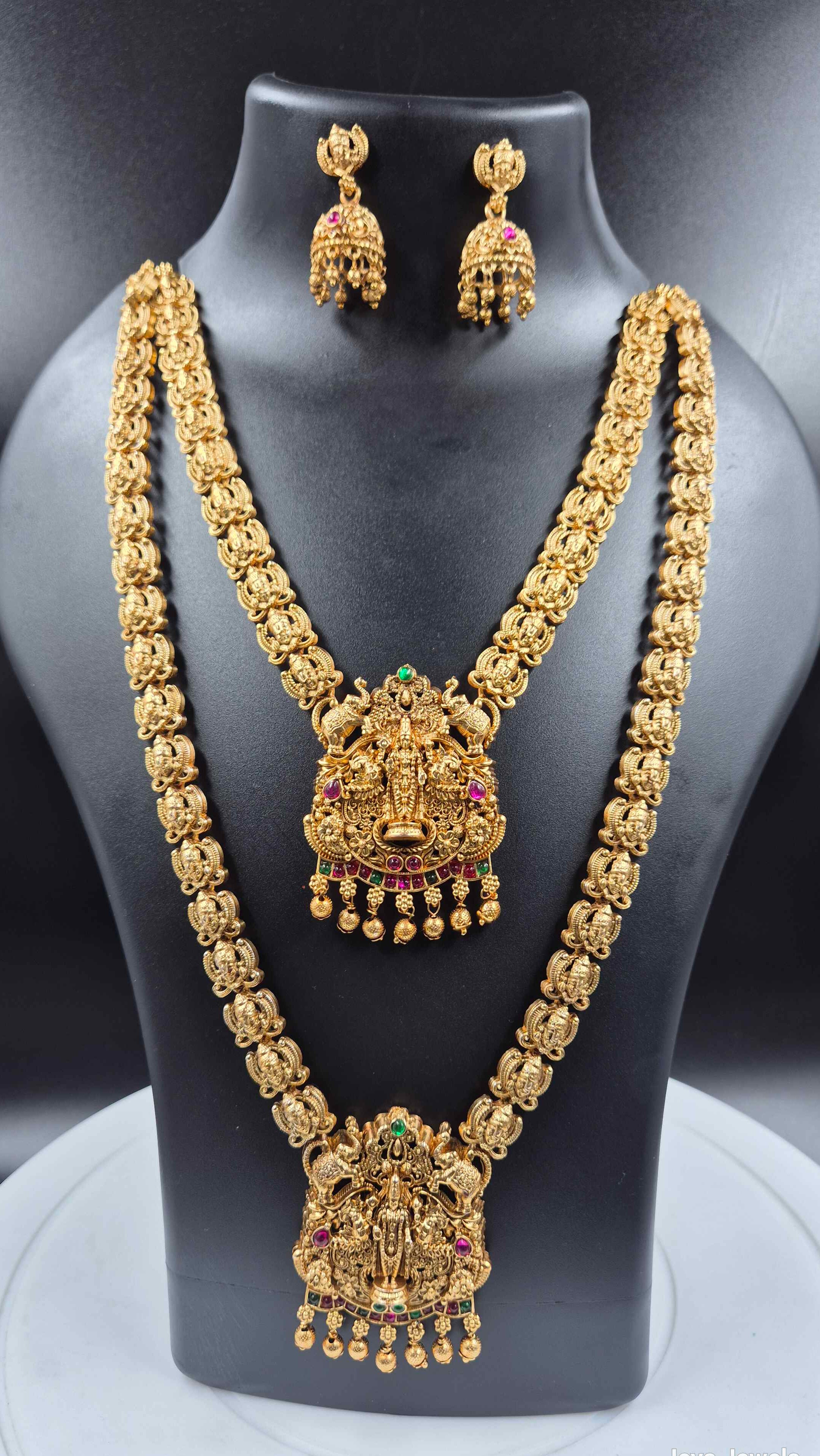 Lakshmi Temple Jewellery Bridal Combo Set with Long Haram