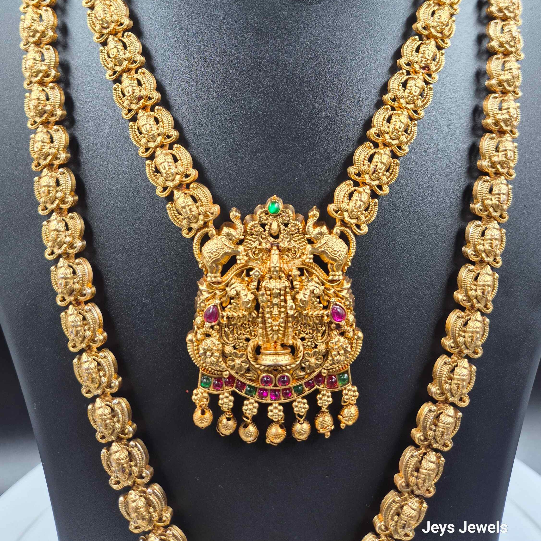 Lakshmi Temple Jewellery Bridal Combo Set with Long Haram