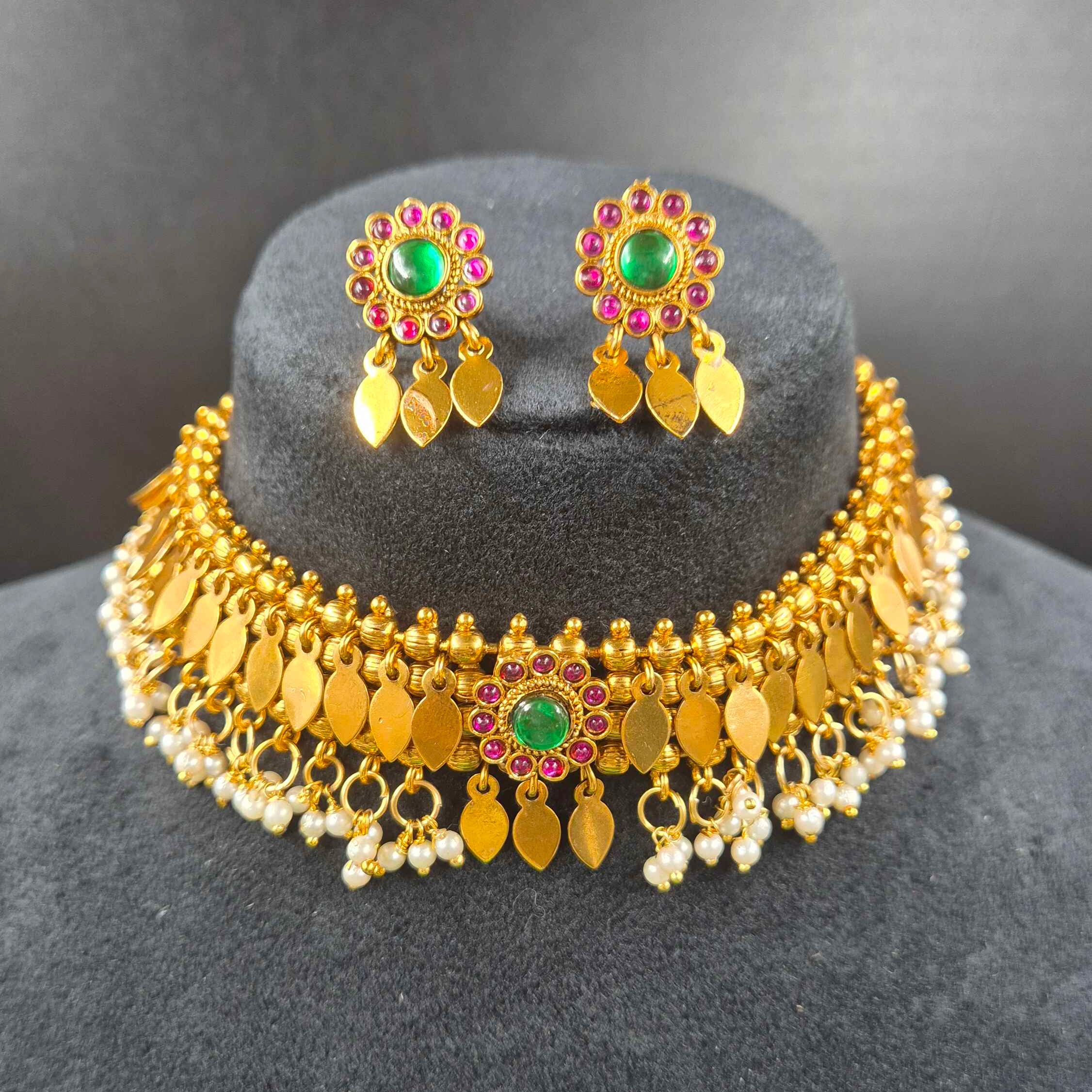 Kerala Elakkathali Necklace Set with Pearl Droppings