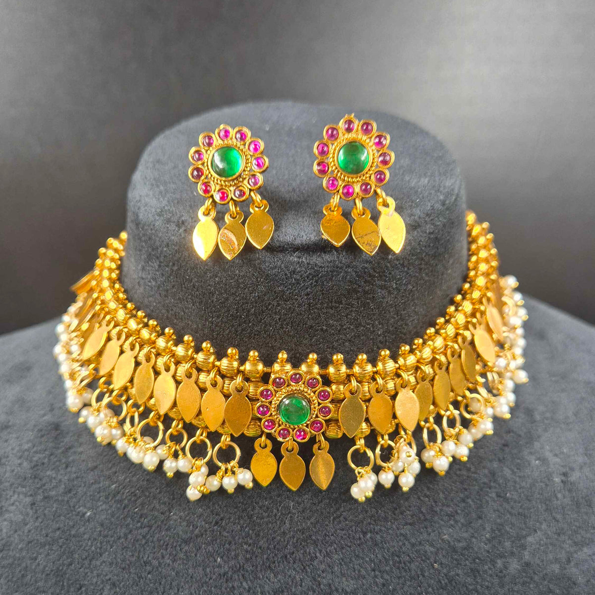 Kerala Elakkathali Necklace Set with Pearl Droppings