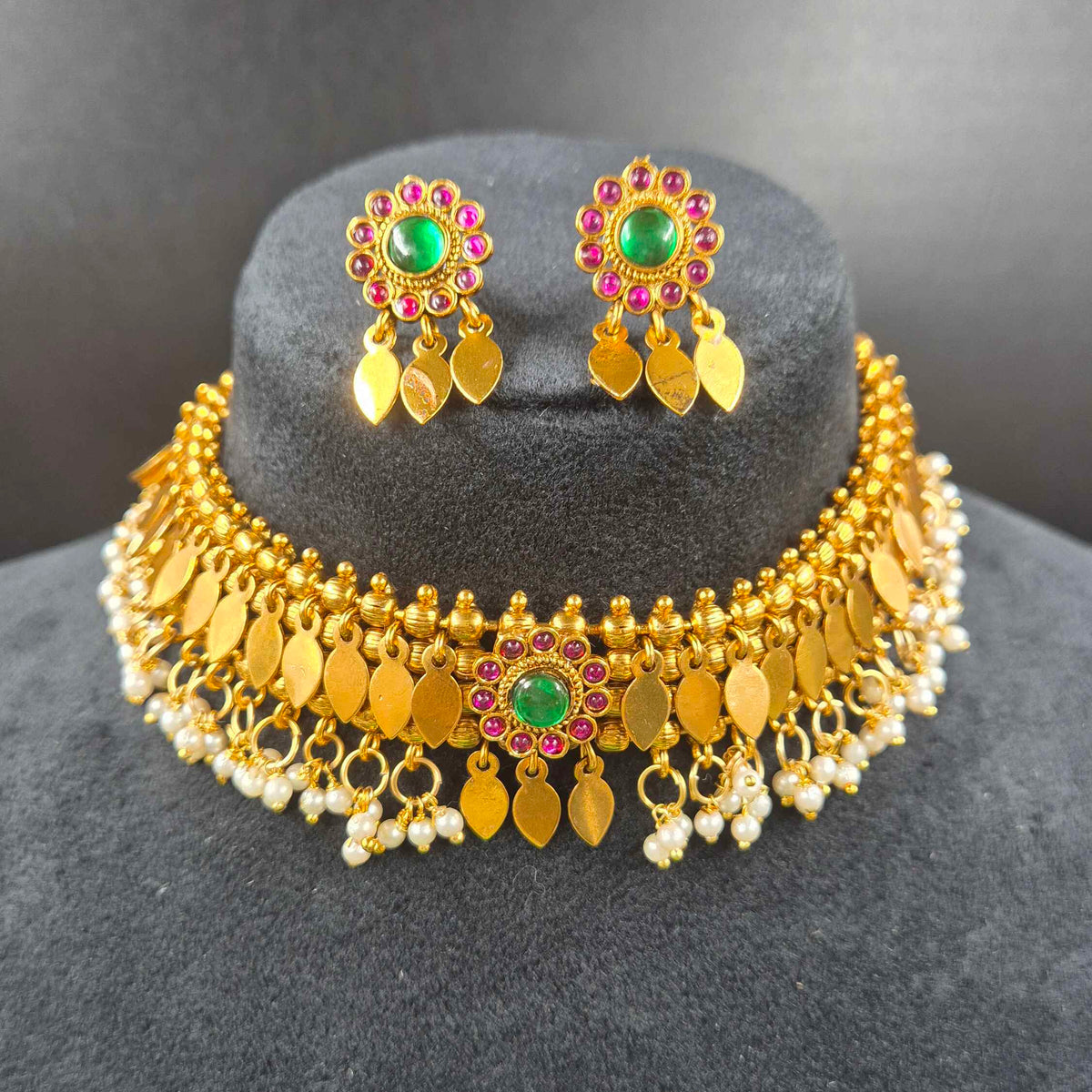 Kerala Elakkathali Necklace Set with Pearl Droppings