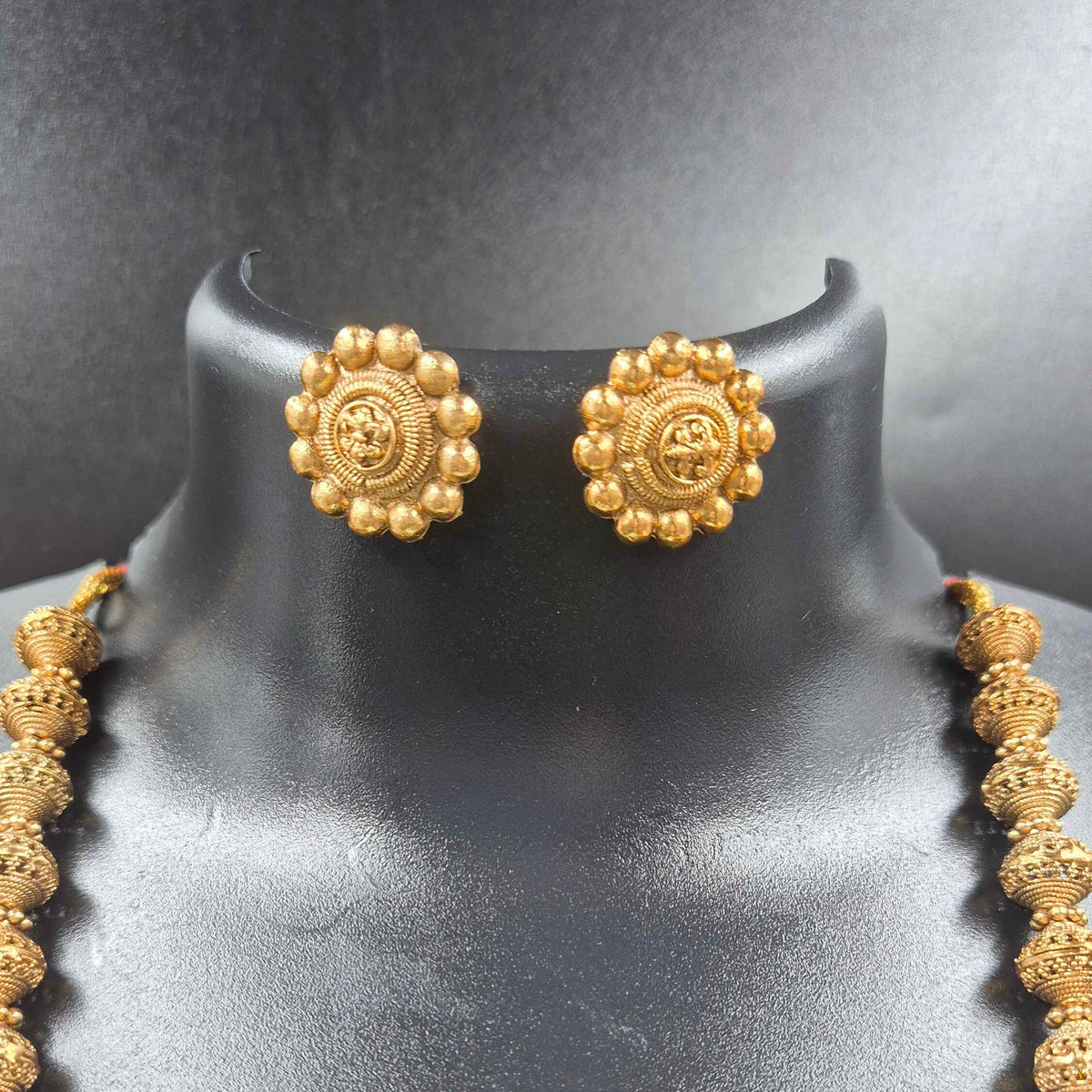 Traditional Gold Ball Haram with Ruby & Green Stone Accents | South Indian Jewellery